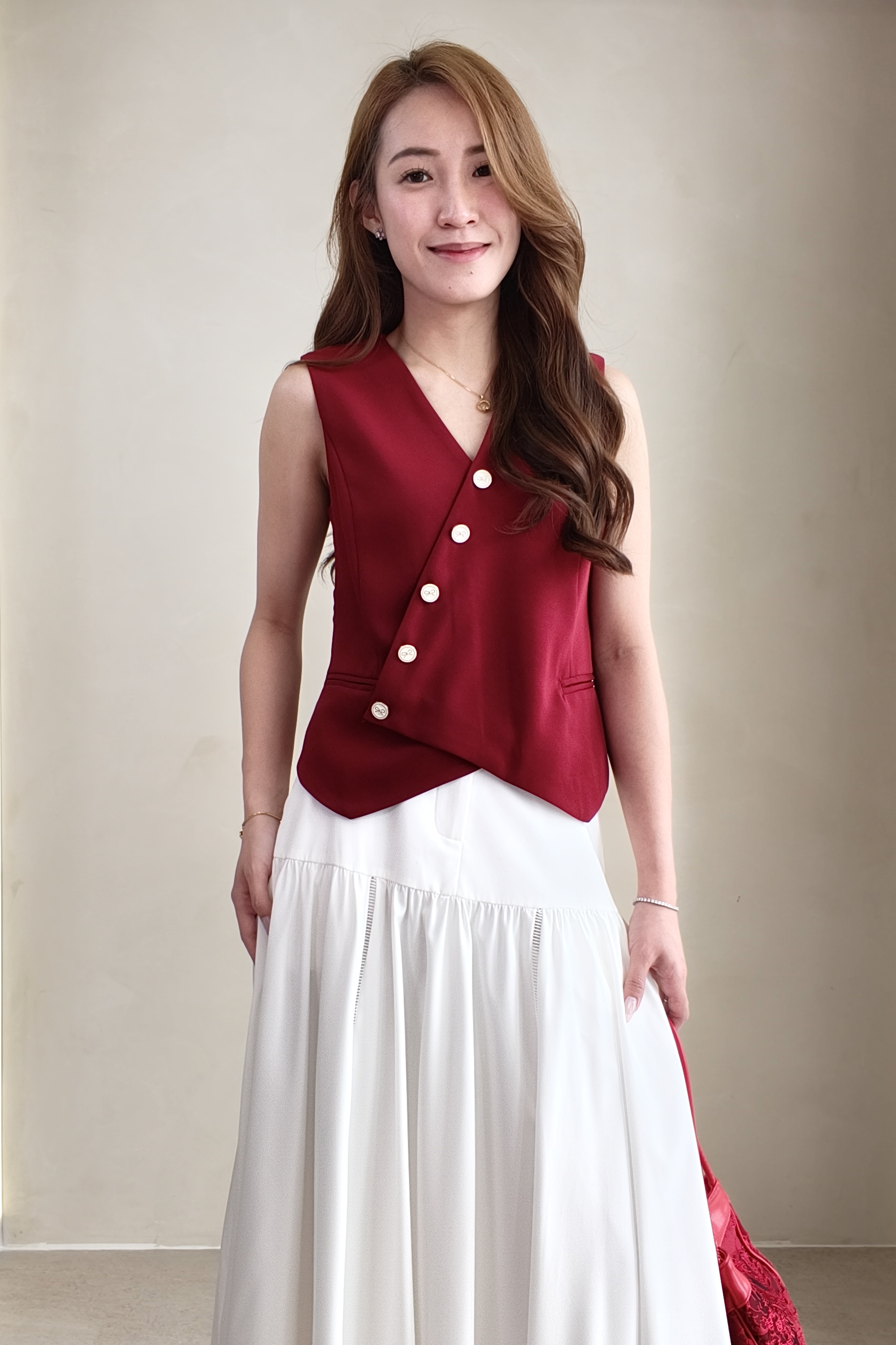 210603 Asymmetric Button Tailored Vest Top