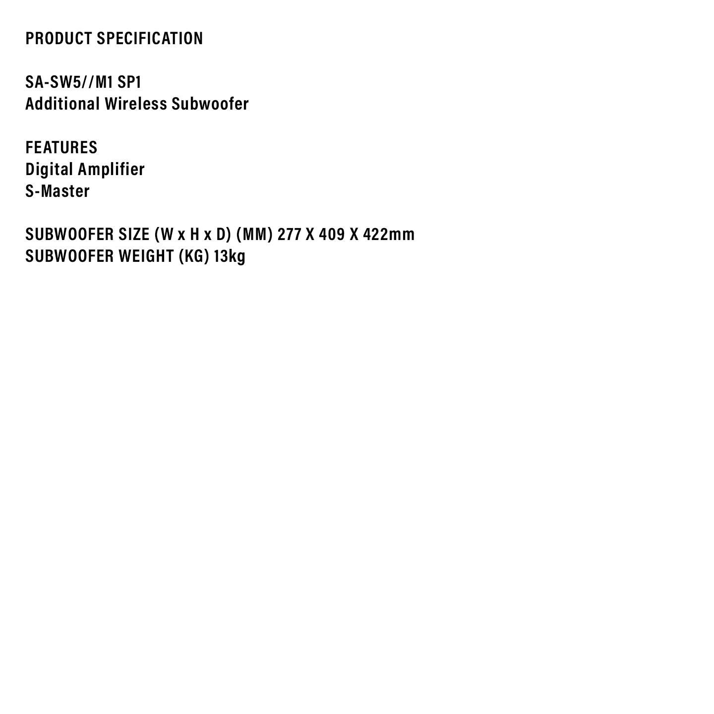 Sony 300W Wireless Subwoofer (SA-SW5)