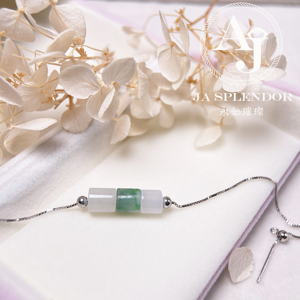 D-04B 天然翡翠A玉 平安幸運純銀手鏈