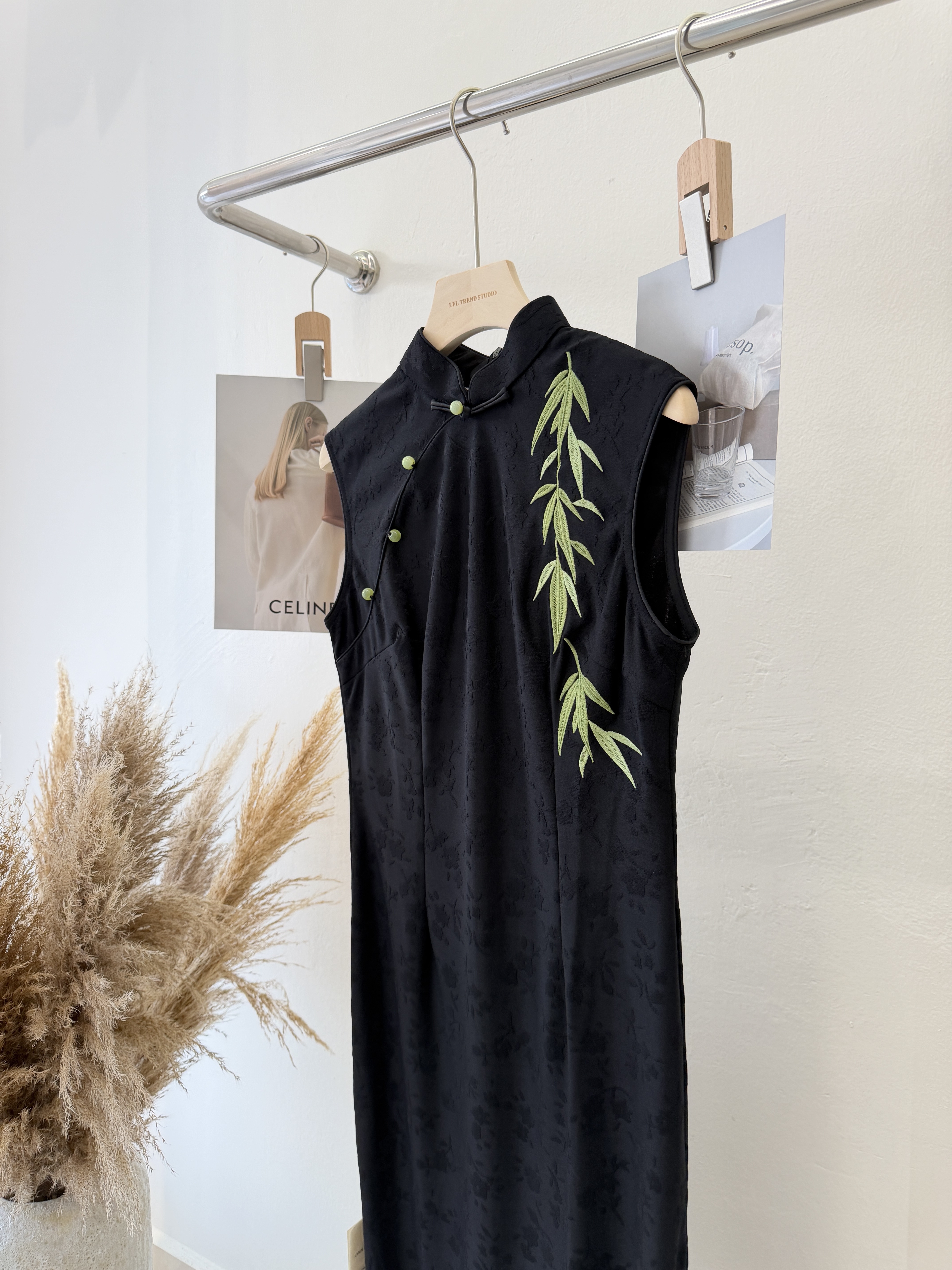 6648 新中式国风黑色旗袍