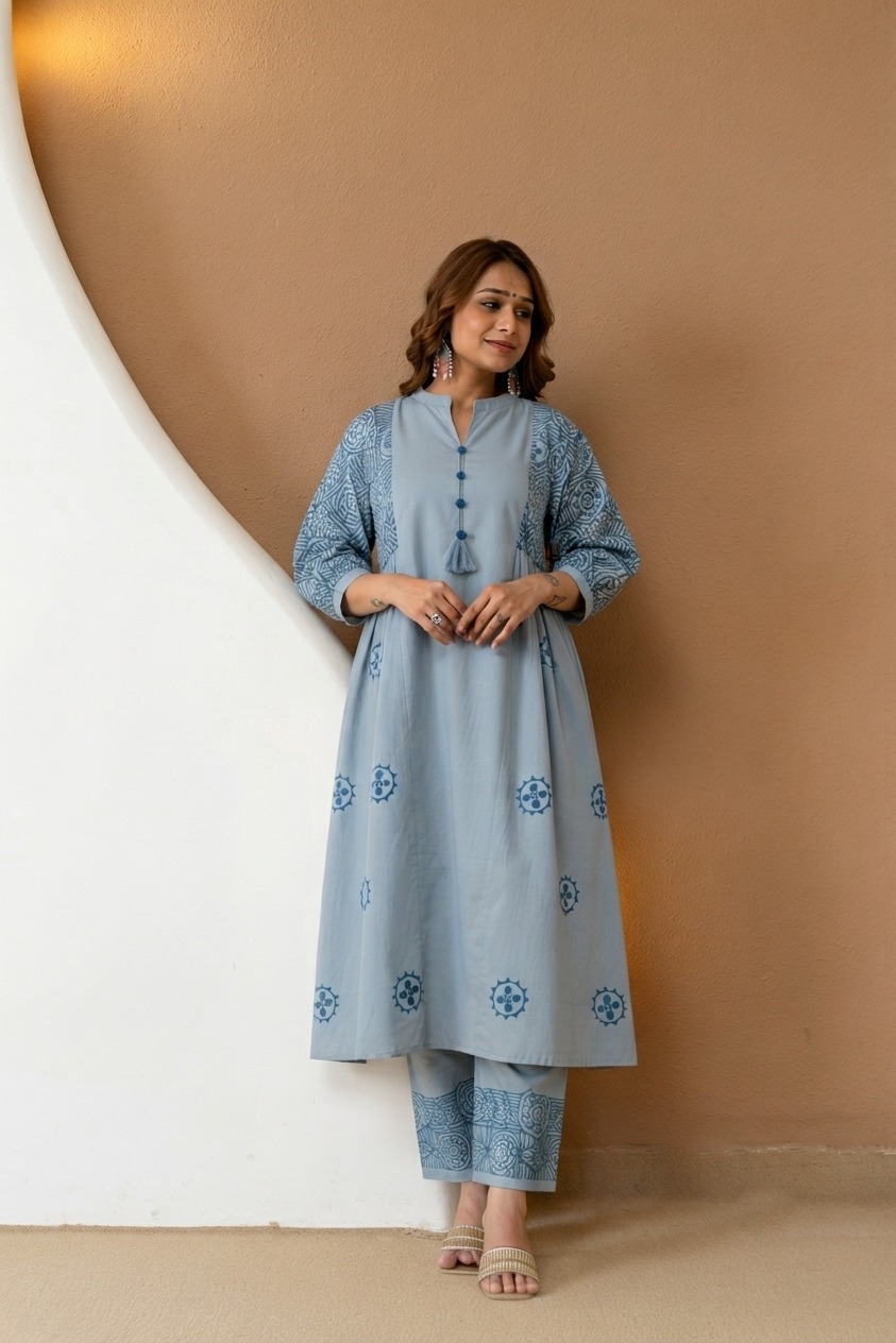 Khadi cotton Balloon Sleeve kurta pants