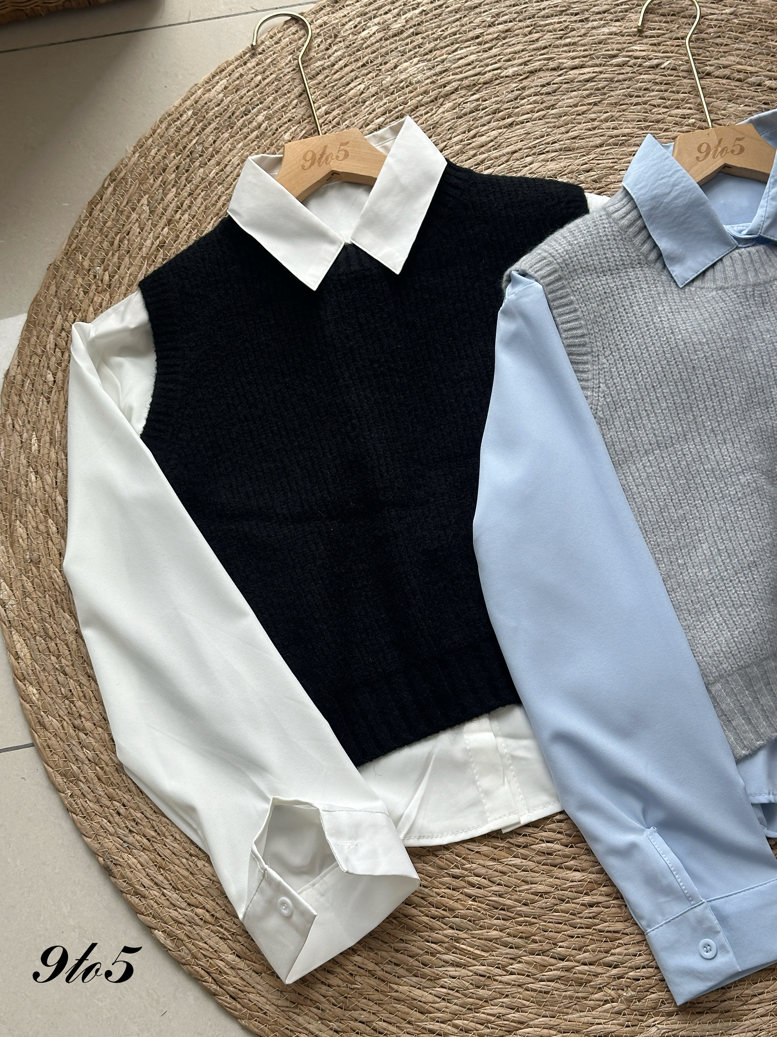 T4116 Knit Vest with Shirt Matching Set - 3 Colors 