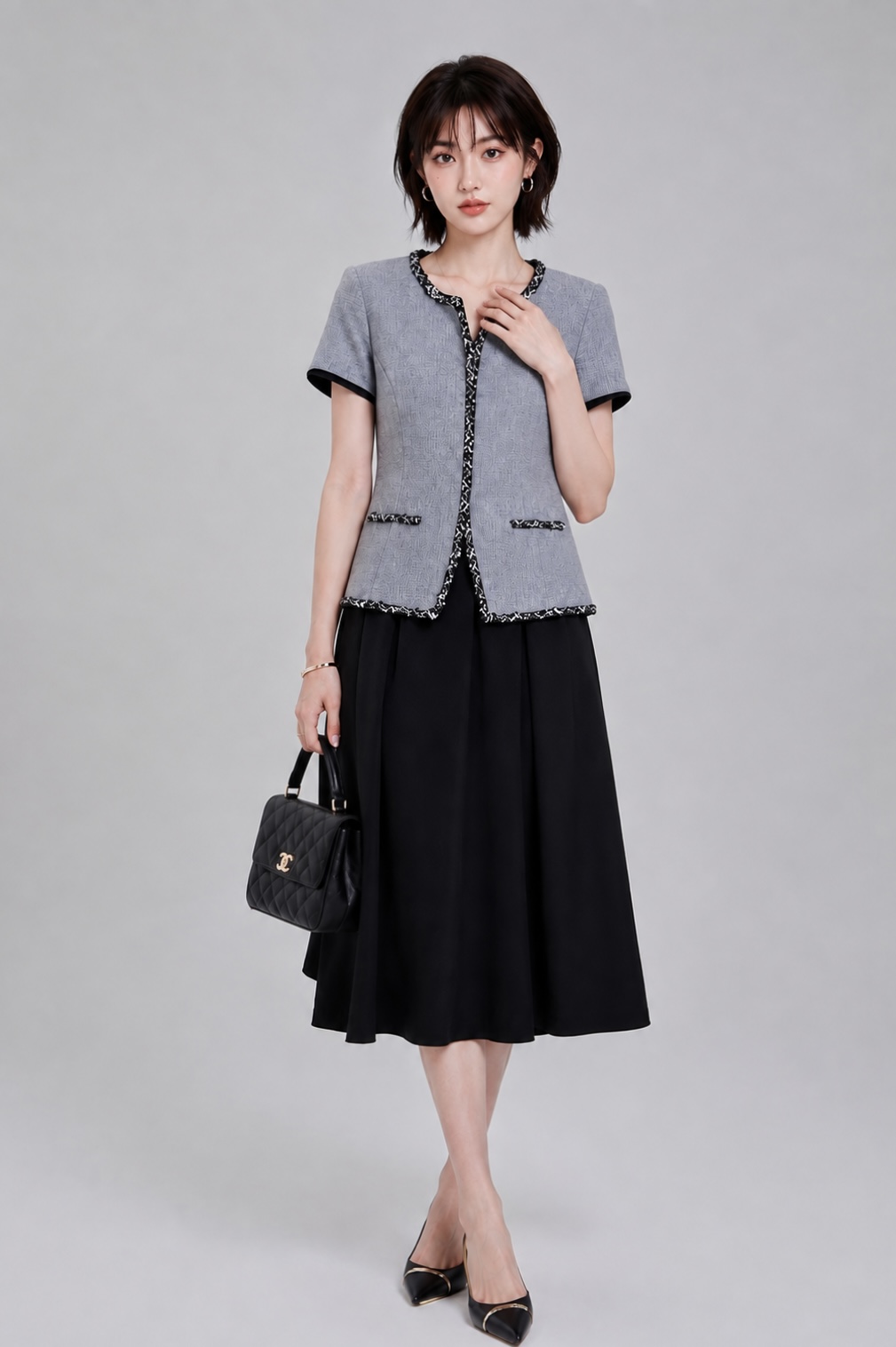 25601-1 Avery Contrast Trim Midi Dress