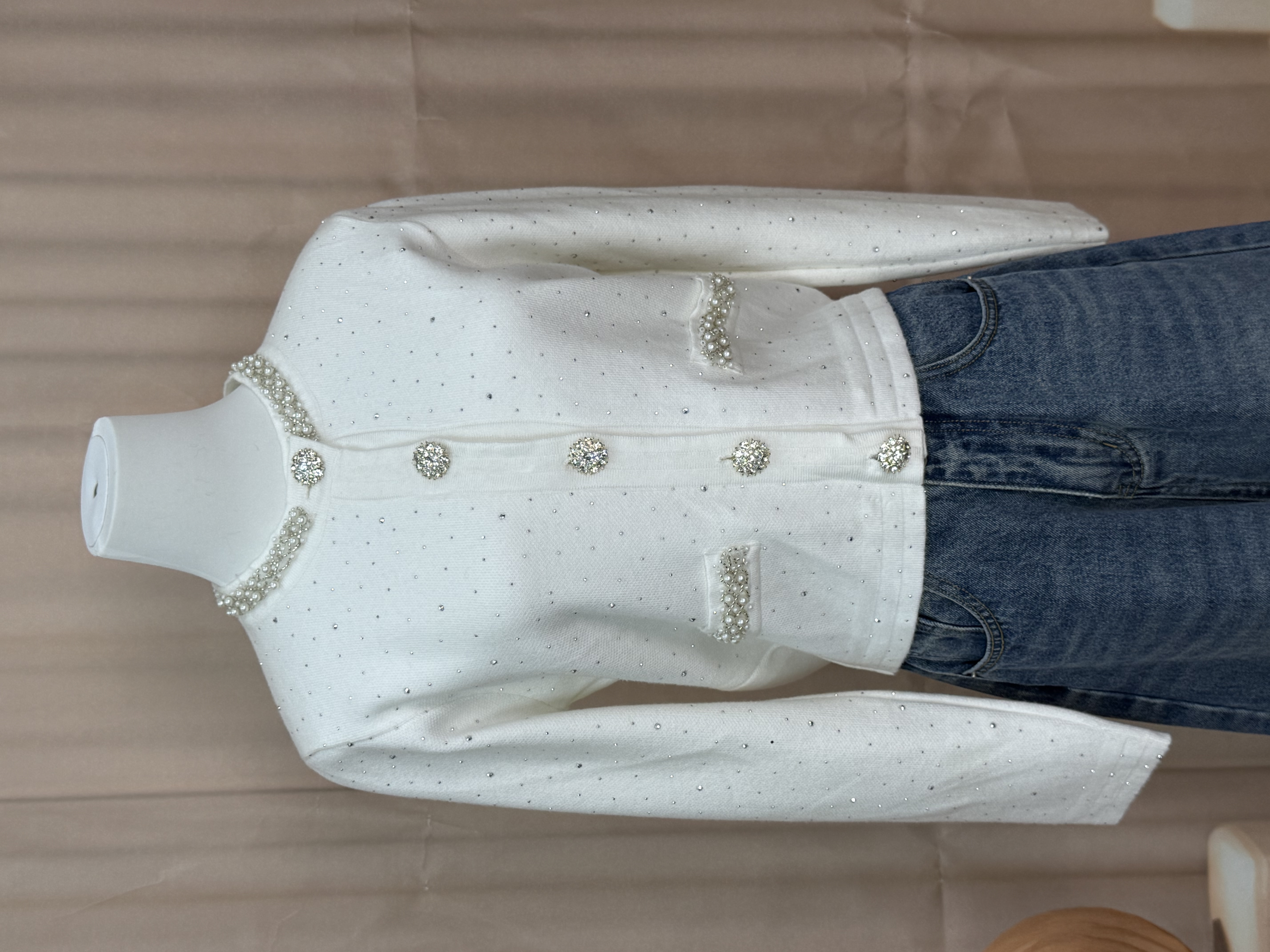 奶白碎钻小香衫