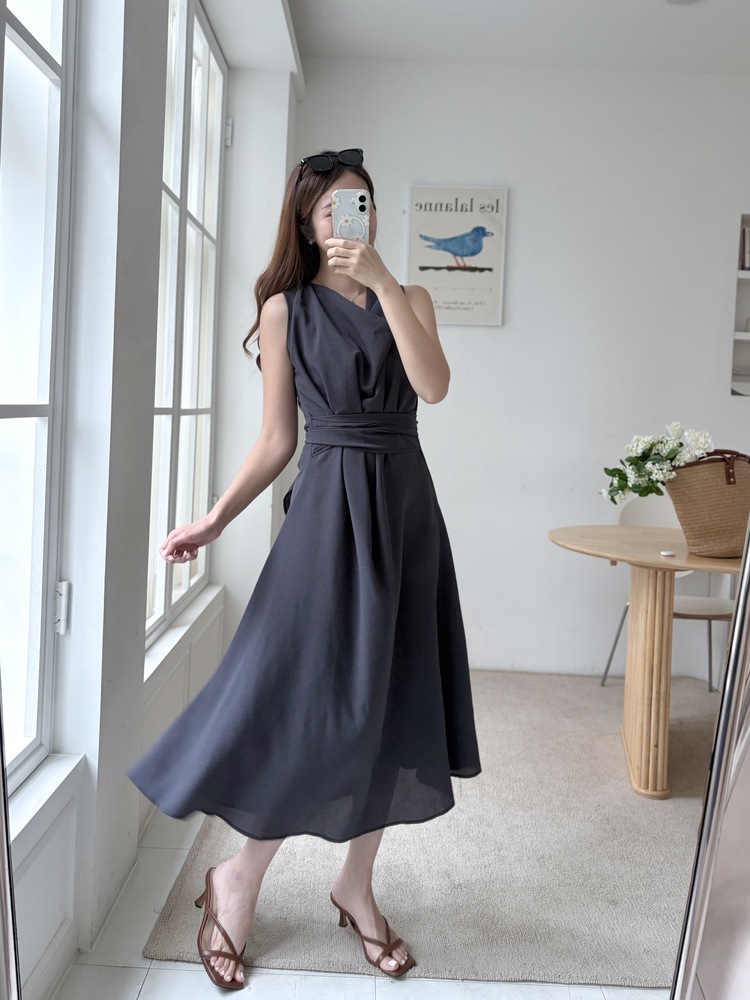 Athena Drape Dress (Charcoal)