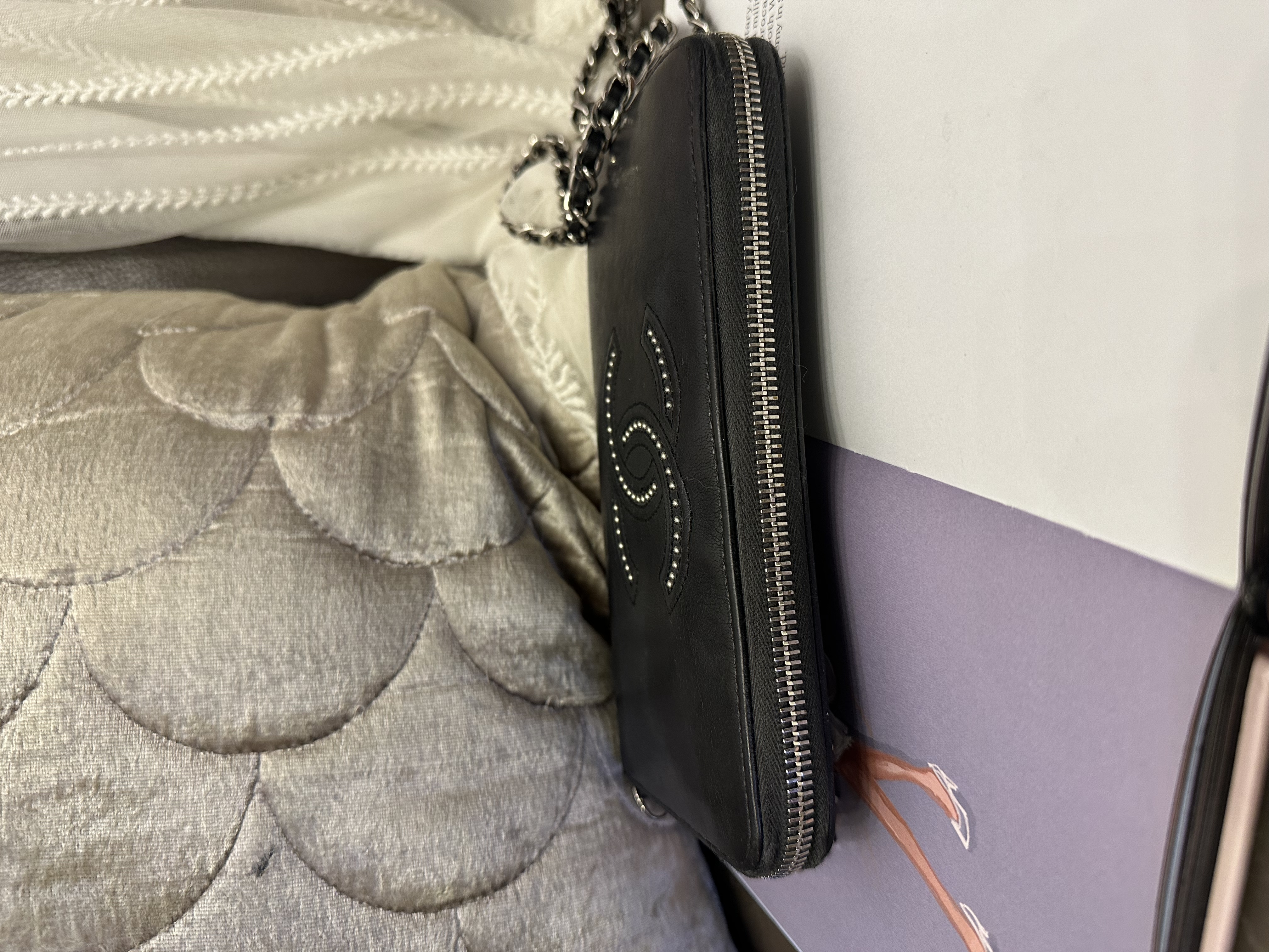 Chanel black leather long wallet