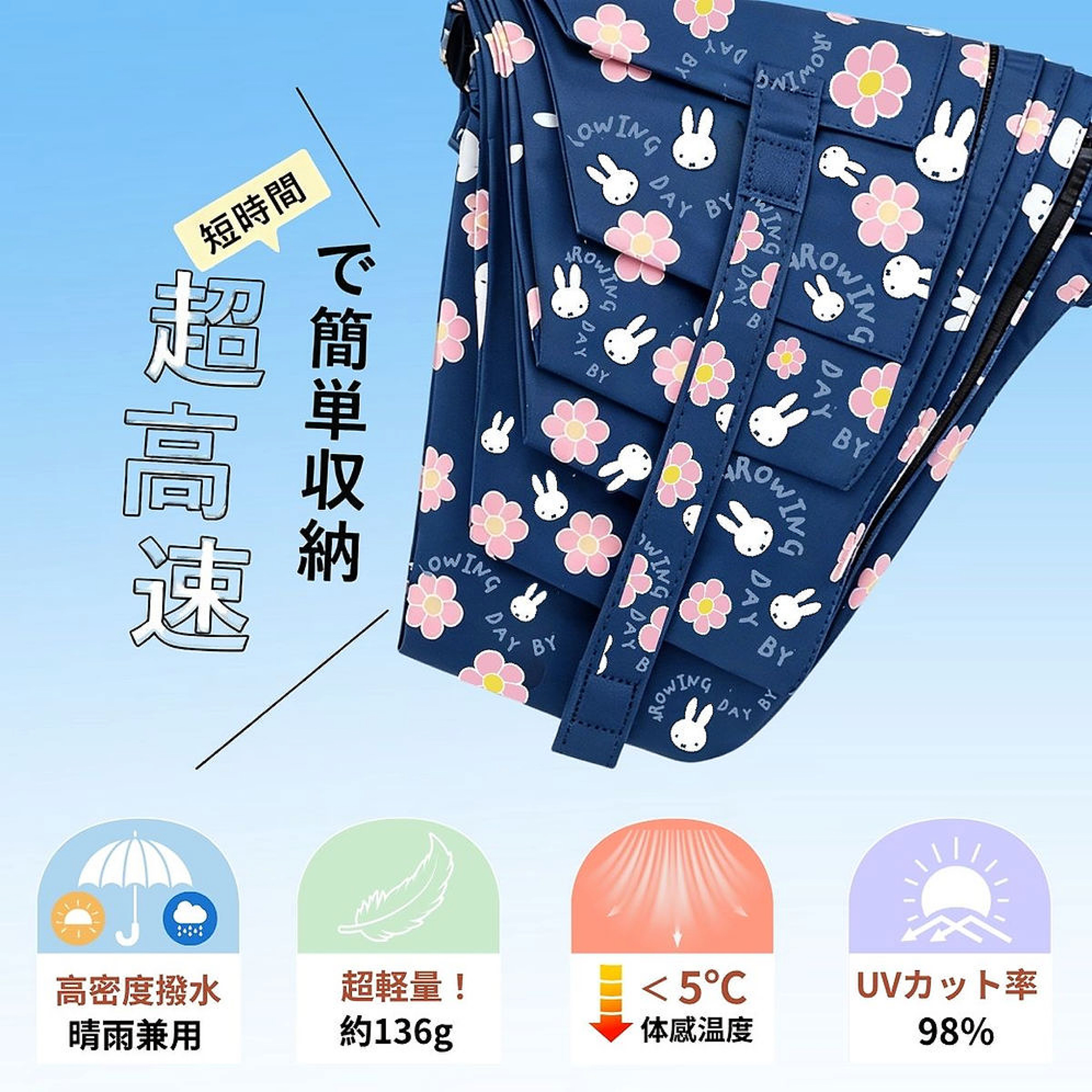 Miffy防UV超輕三折伸縮雨傘