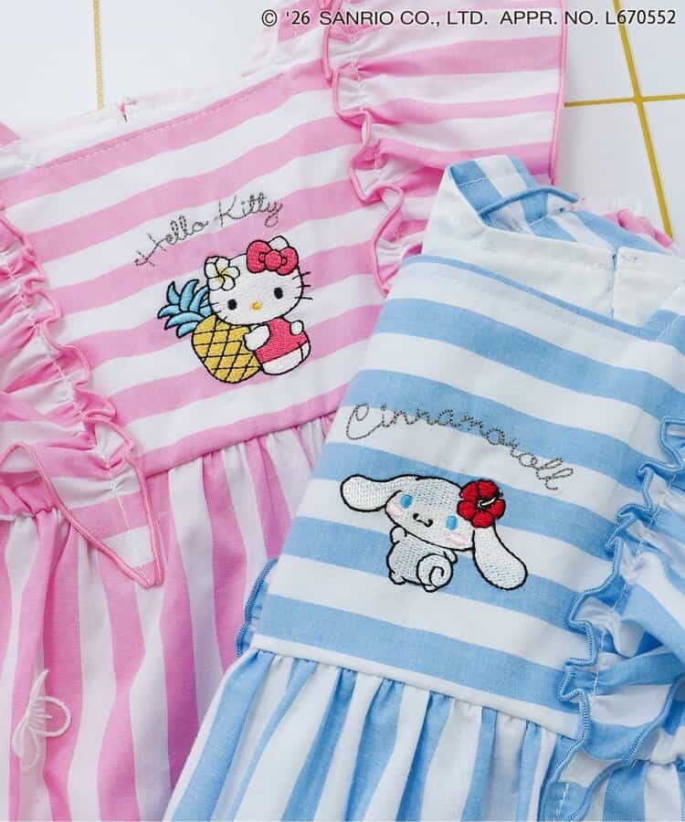 🇯🇵預訂 日本直送🇯🇵Apres les cours x Sanrio系列兩色人物刺繡蕾絲花卉荷葉邊條紋上衣