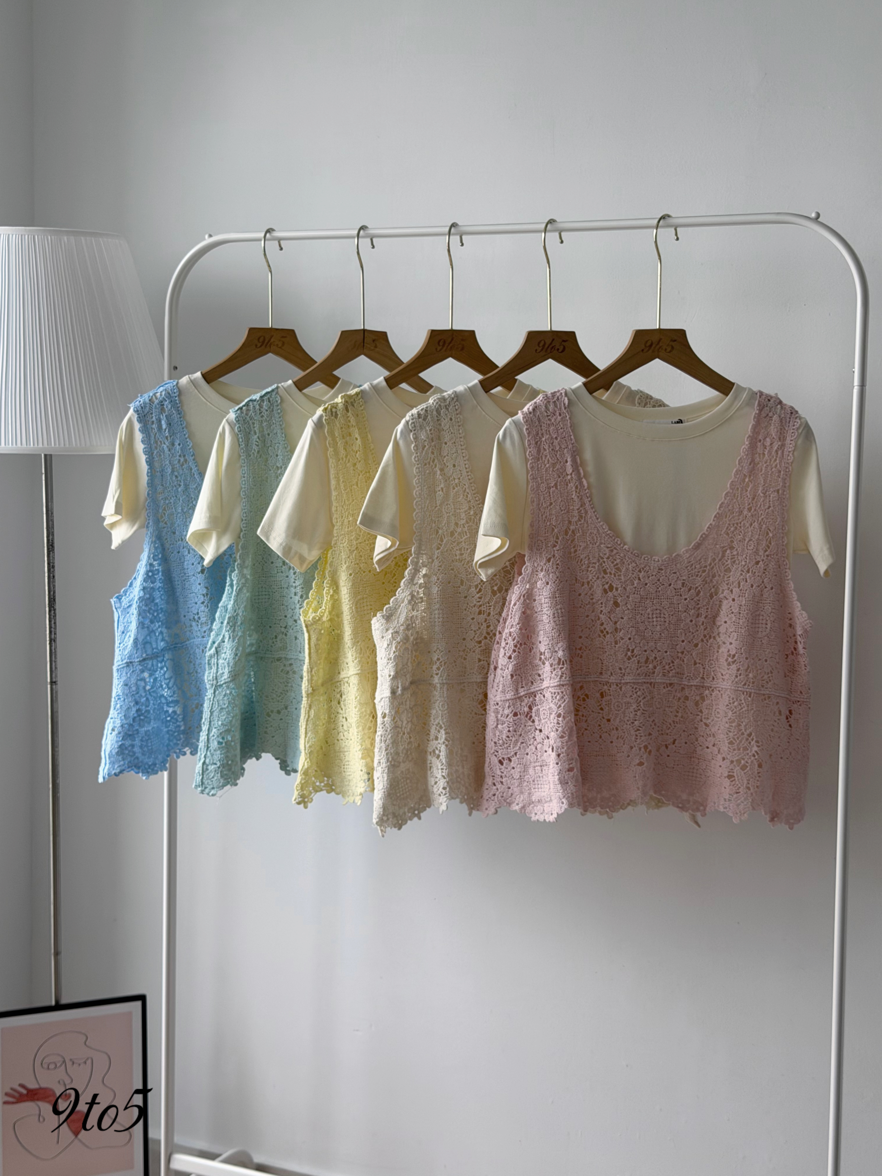 T4511 Two-Pieces Crochet Top - 5 Colors 