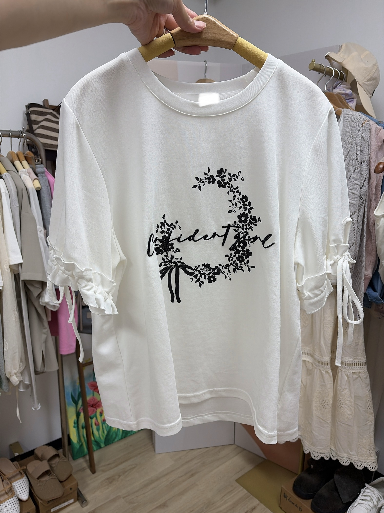 白色手袖束帶top