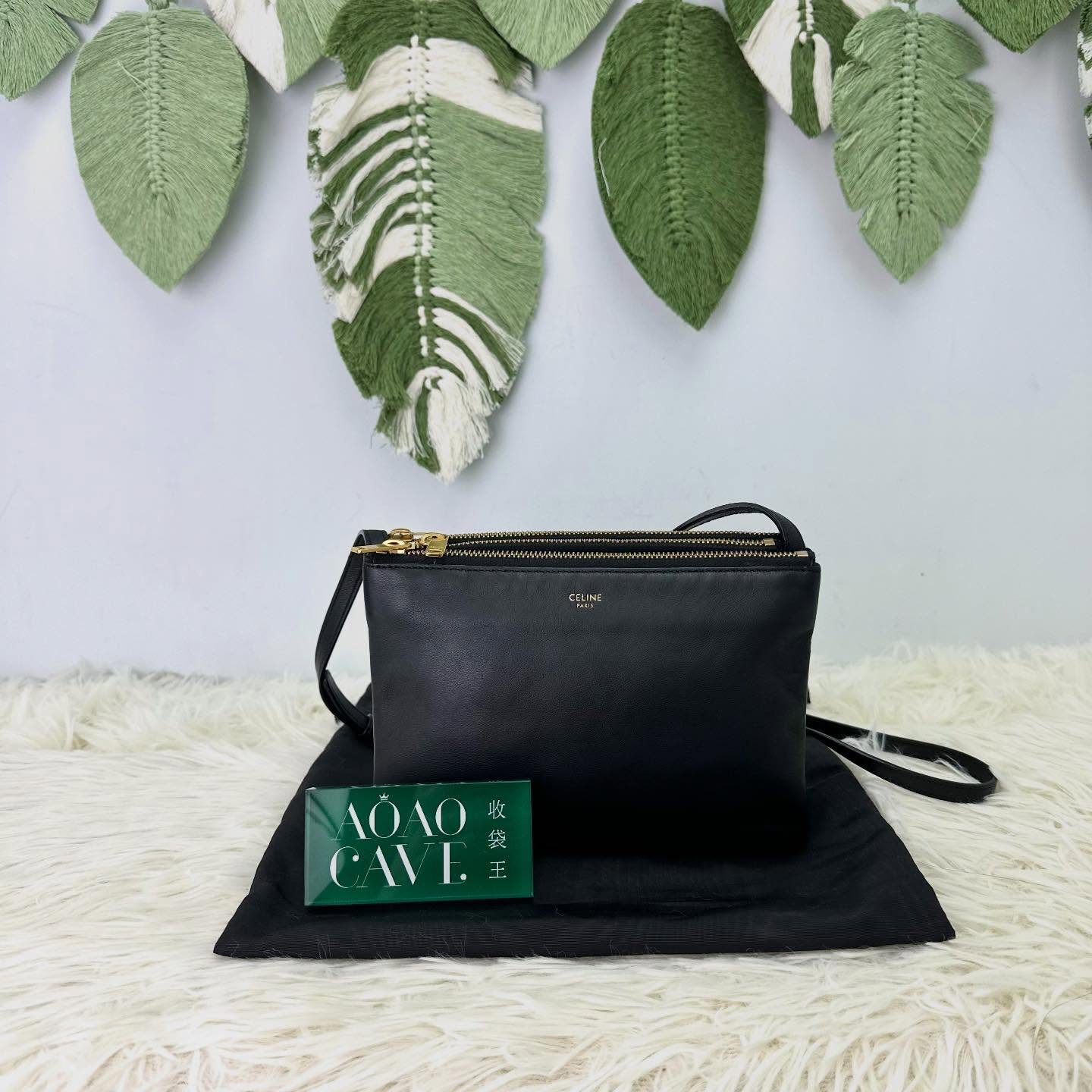 CELINE 🤍PRE OWNED Trio 3 in 1 黑金羊皮風琴包 Small Size 🖤