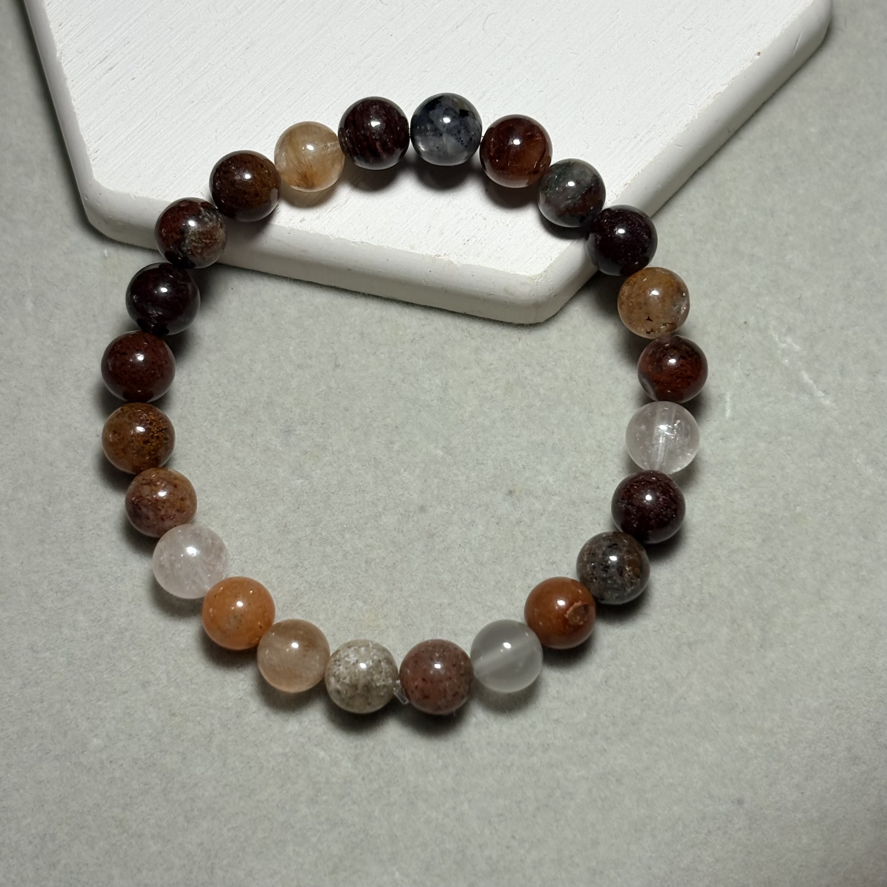 四季幽靈（彩幽靈）水晶手串 Flower Phantom Quartz  No.4585丨7.5mm珠15.5cm手圍