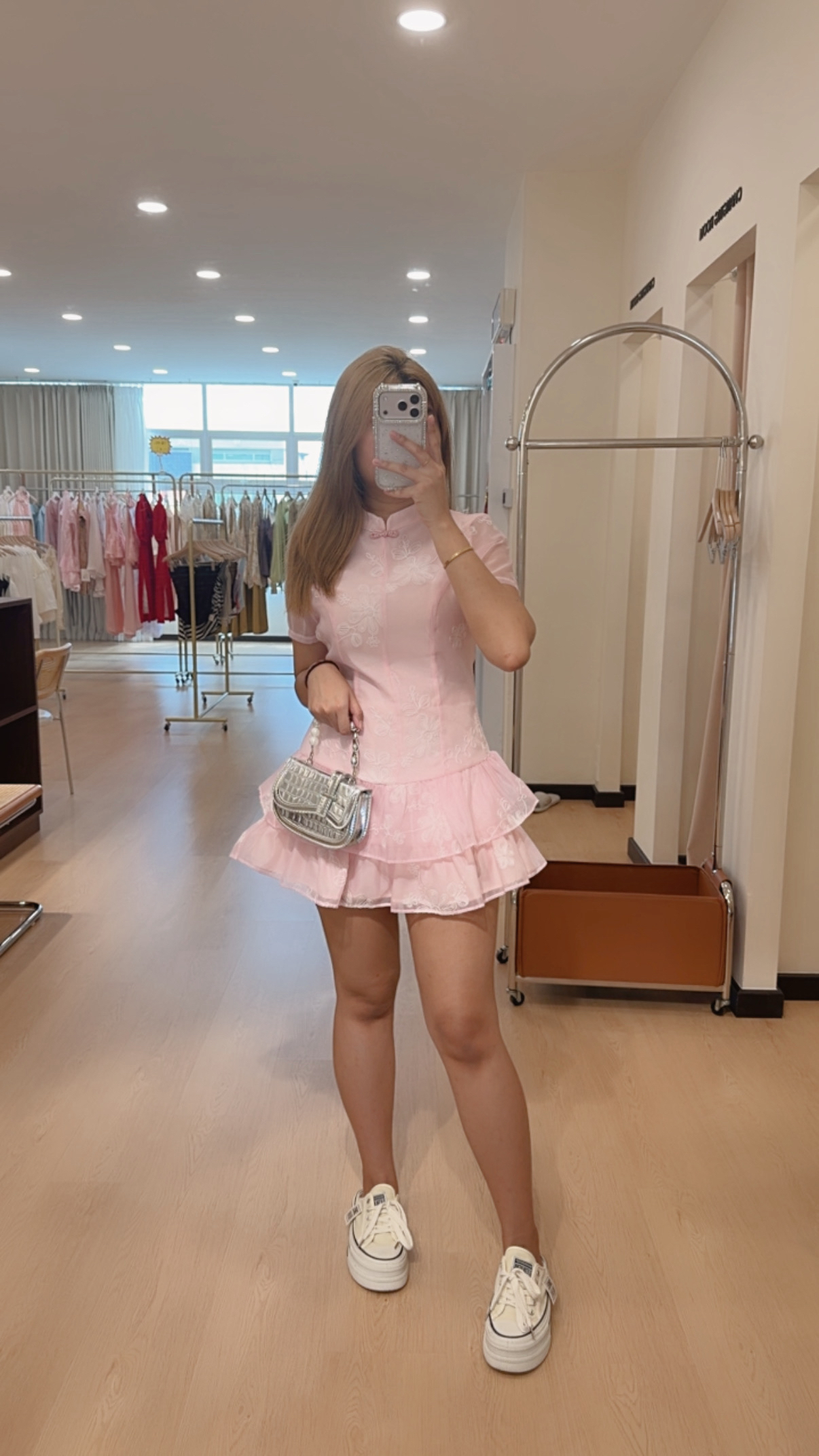 441粉色旗袍连身裙