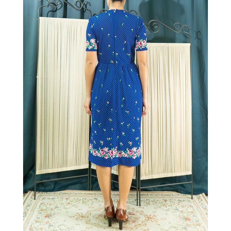 Vintage Japanese Floral Pattern on Hem Summer Day Dress (MT1842-17)