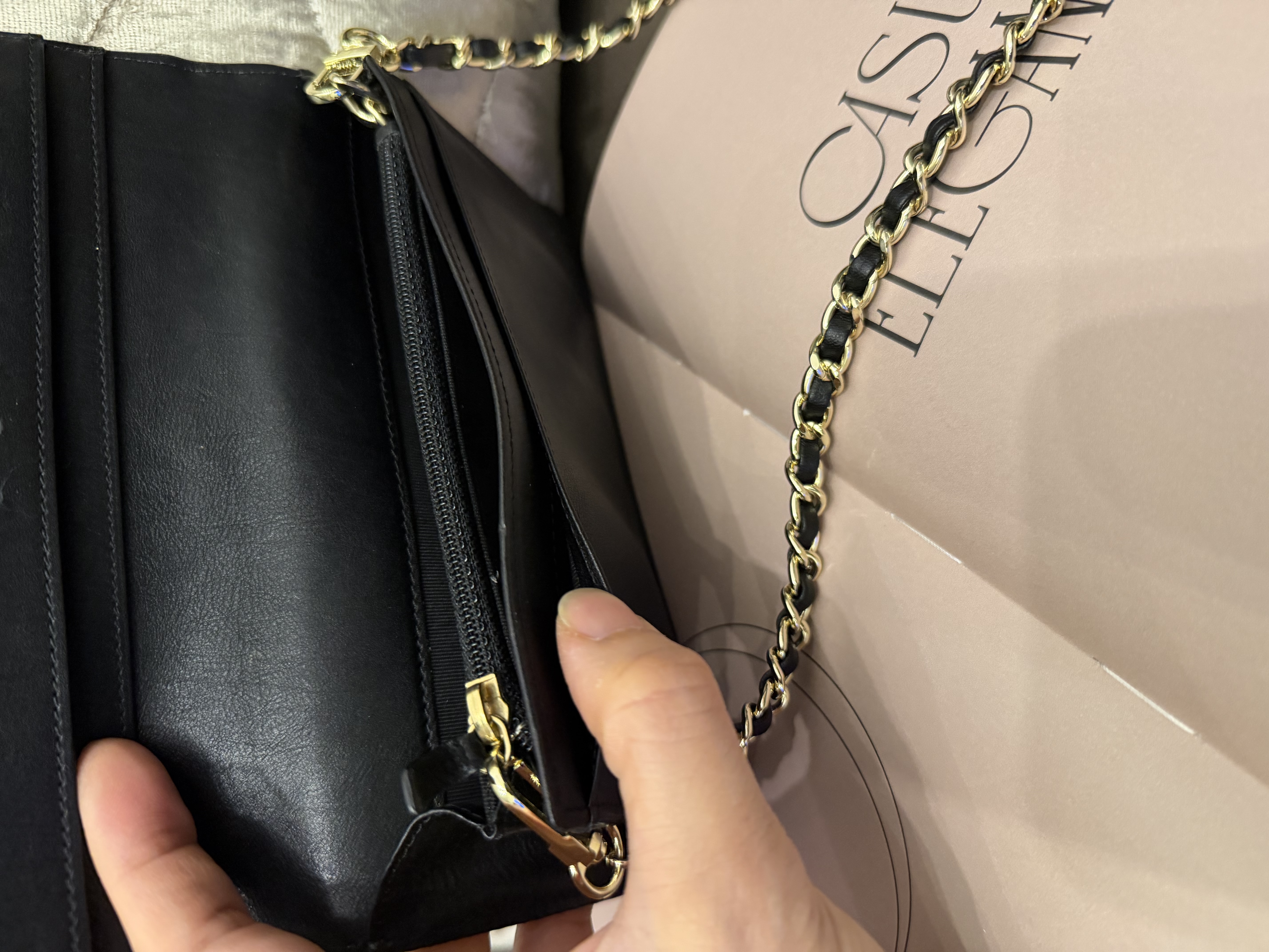 Chanel black champagne gold long wallet