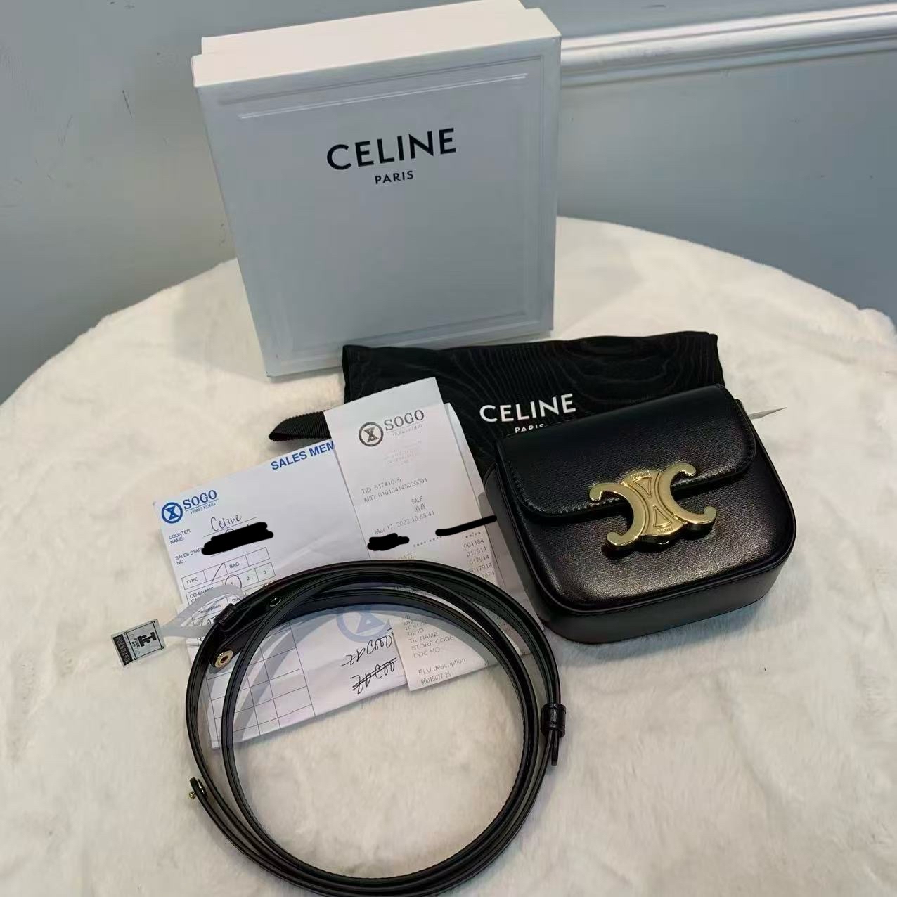 Celine 凱旋門系列 mini斜挎包 黑金 牛皮 經典款單肩手提包 