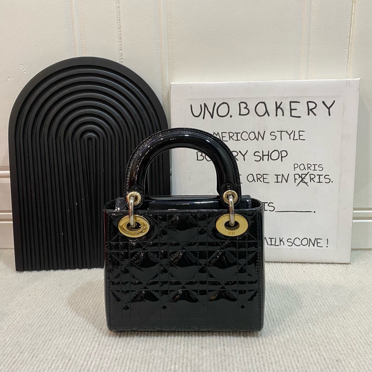 【預訂貨品】Dior 漆皮黑金三格戴妃包