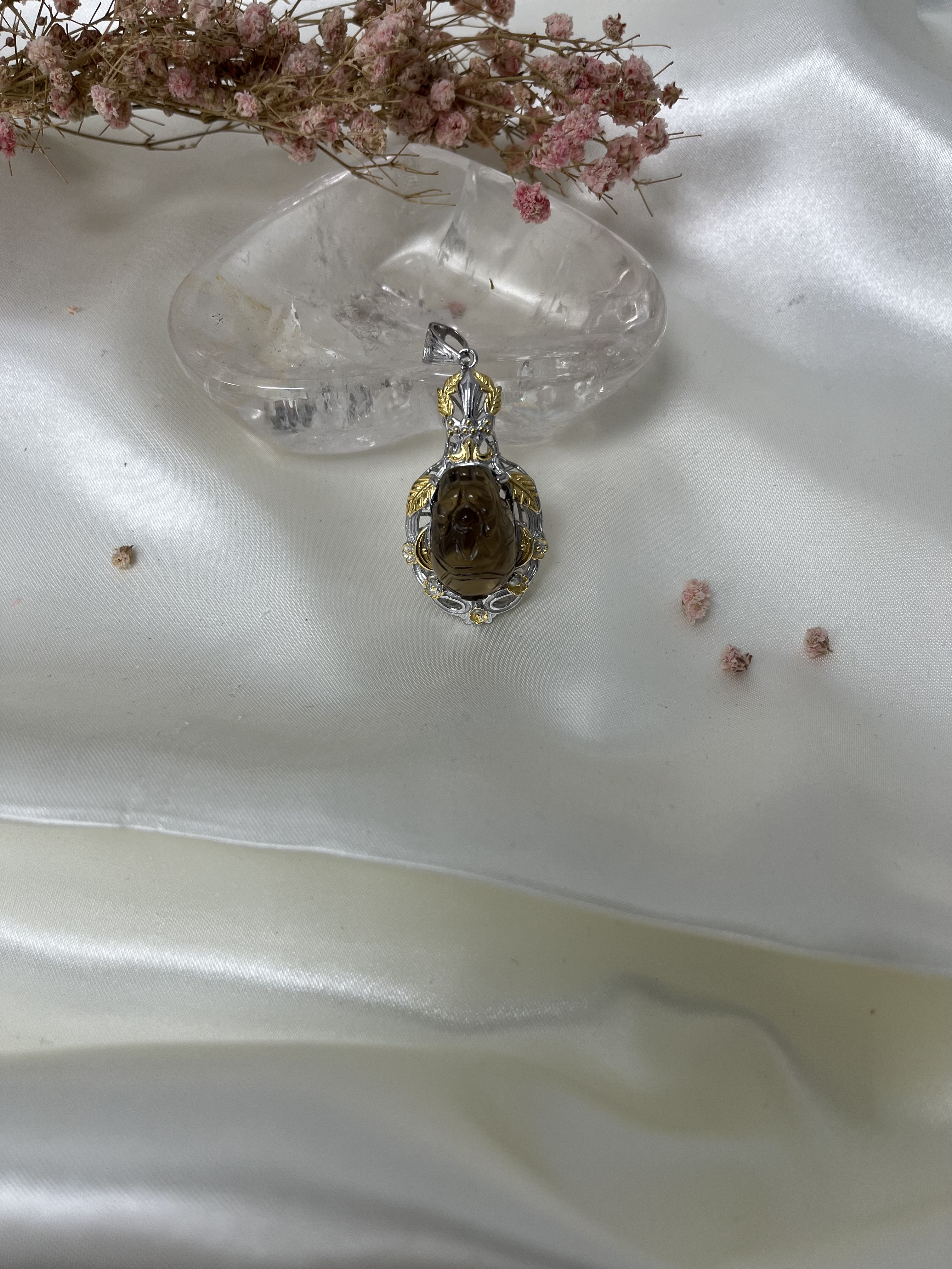 高品質希有威士忌黃黃水晶意大利鑲嵌龍龜s925金銀兩色吊墜 龍龜尺寸13.9x21.5mm