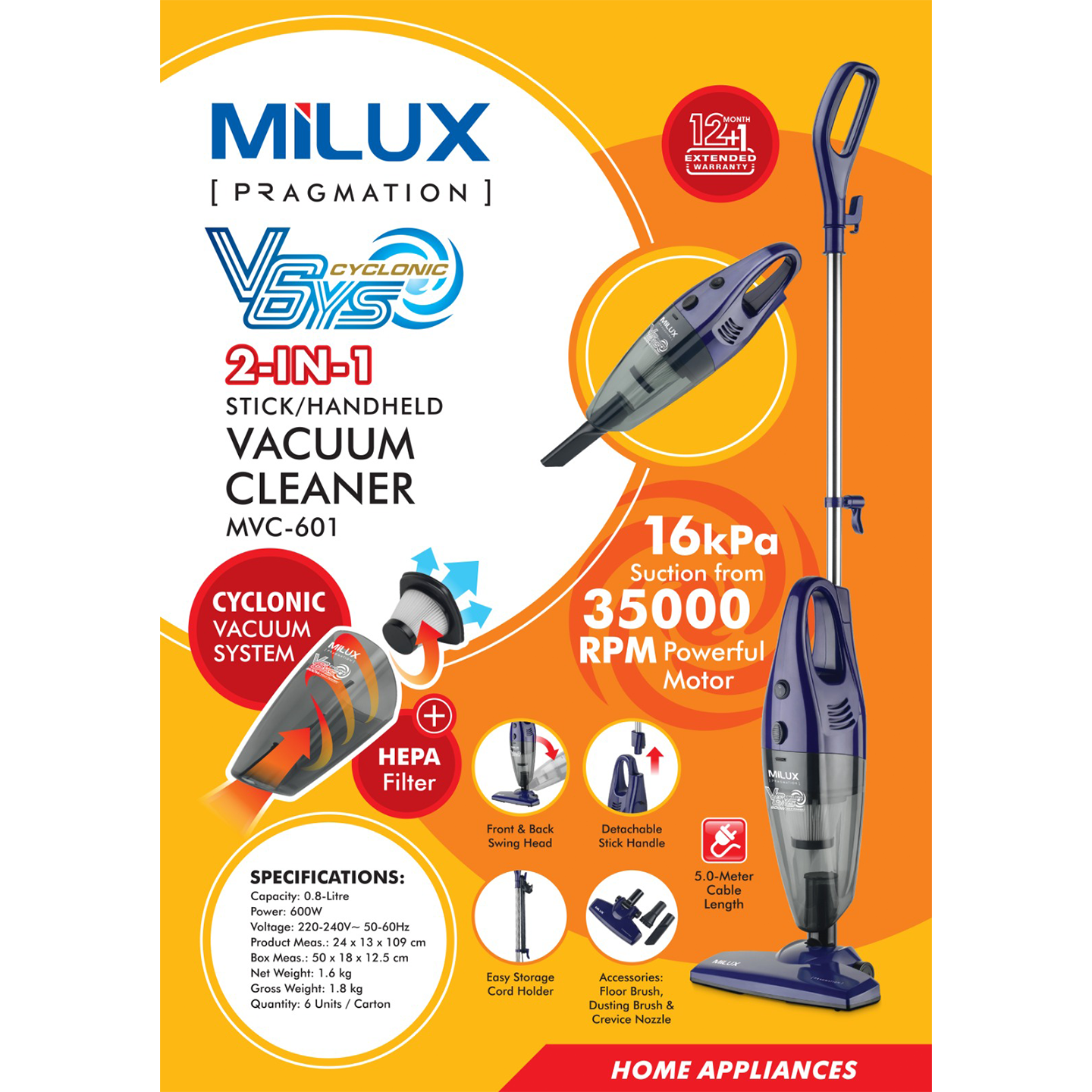 Milux 600W Handheld Vacuum Cleaner (MVC-601)