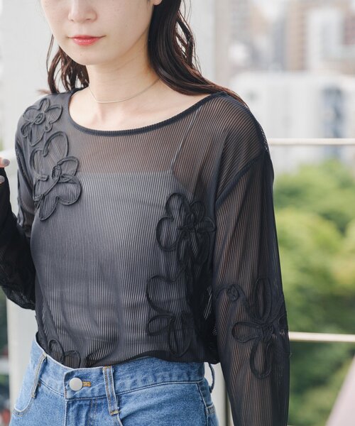 花花刺繡薄紗上衣【JT025】