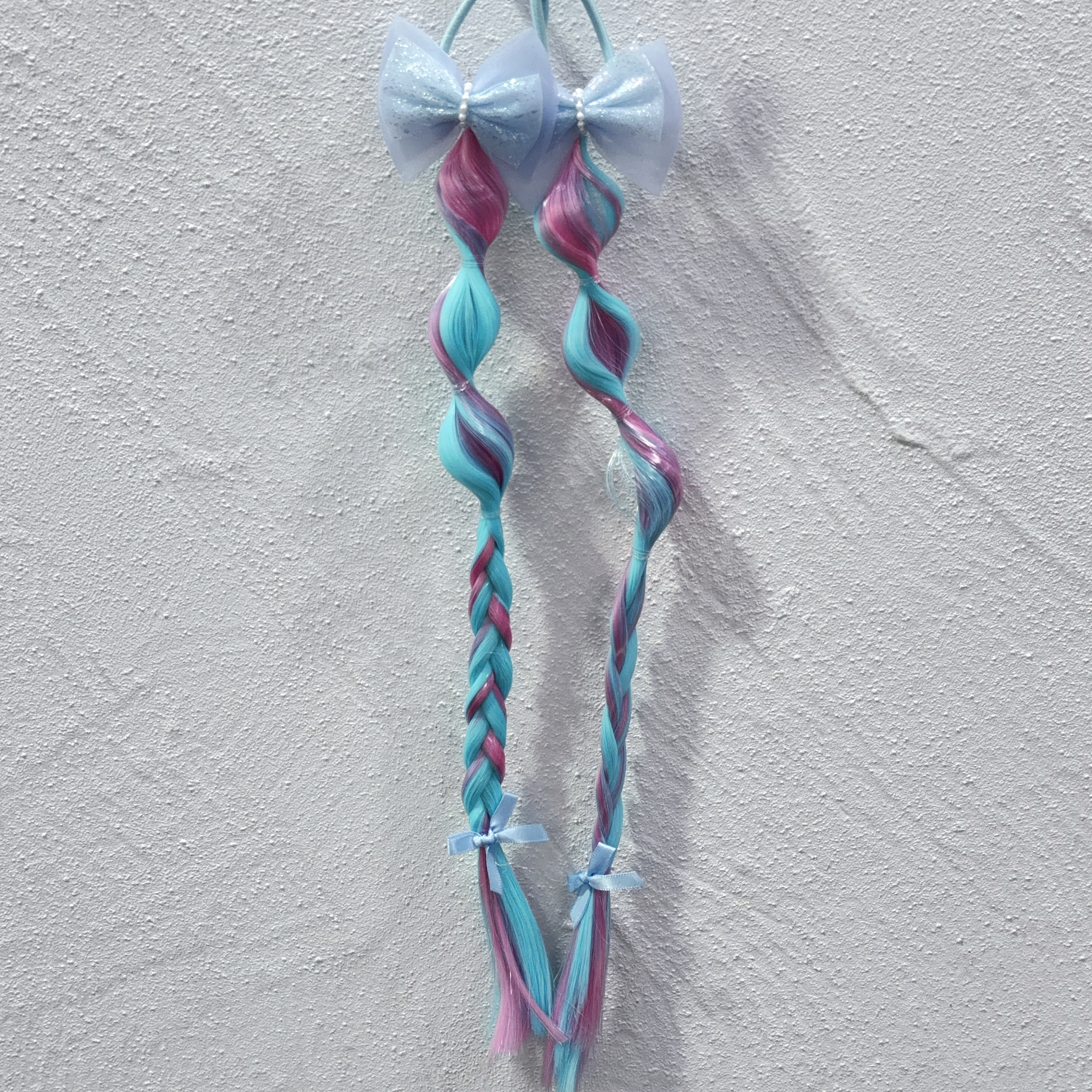 Girls Colorful Bubble Braids Wig Hair Ties with Glitter Bow 女孩繽紛泡泡假髮辮子髮圈附閃亮蝴蝶結