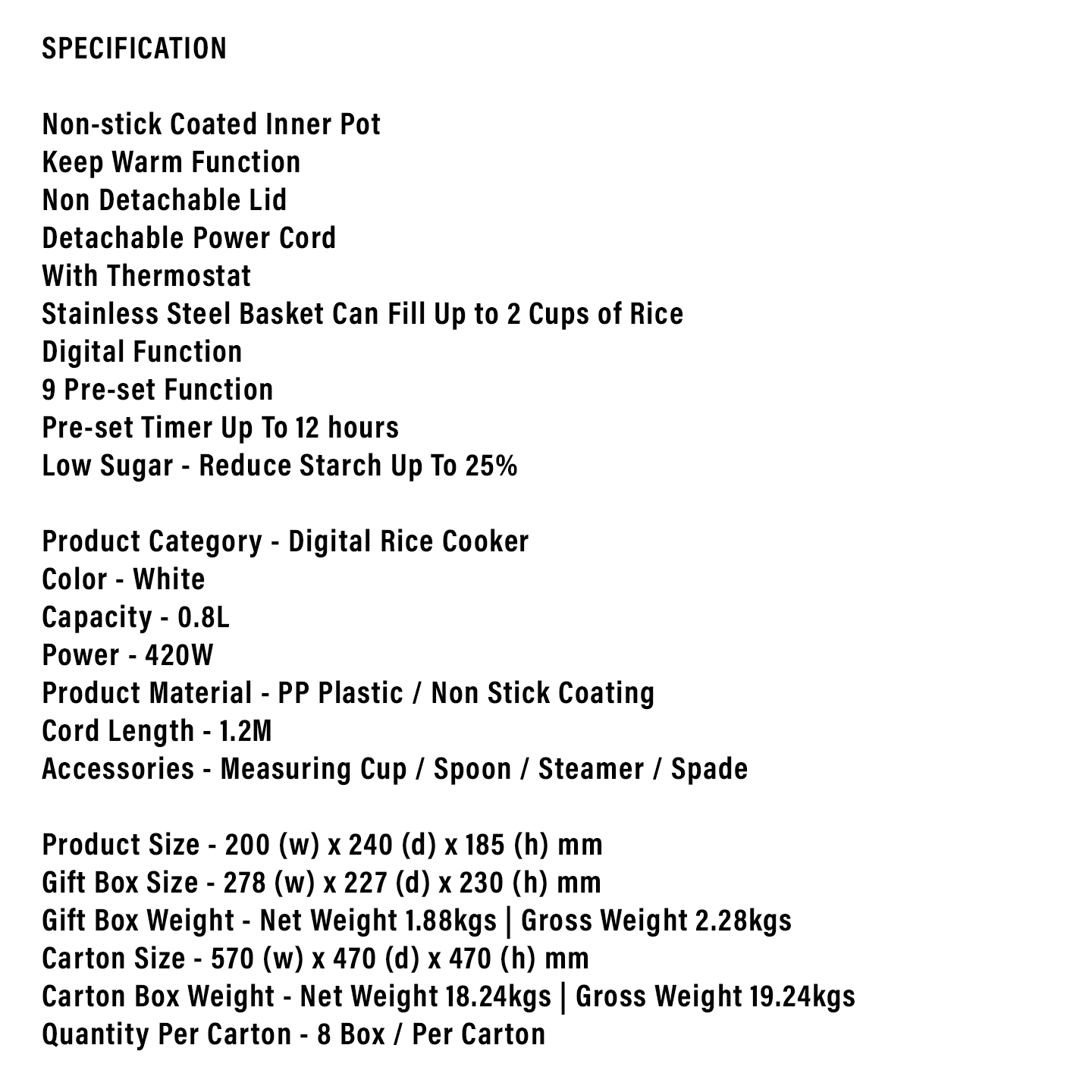 Faber 0.8L Digital Rice Cooker FRC K08 LS