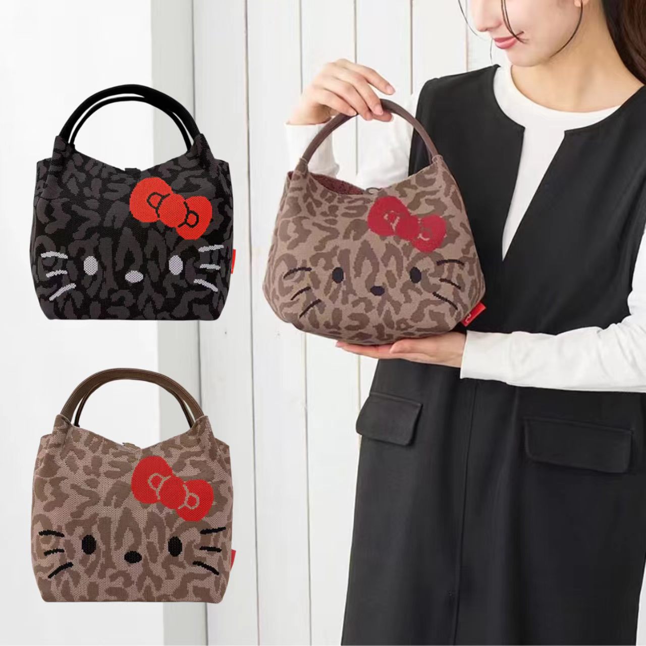 日本直送！Hello Kitty × ROOTOTE DELI V-Neck LEO 豹紋針織手袋