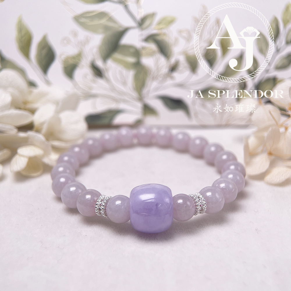 FBG26-H18 天然翡翠A玉-冰種紫羅蘭路路通拼粉色翡翠手串（旺人緣）