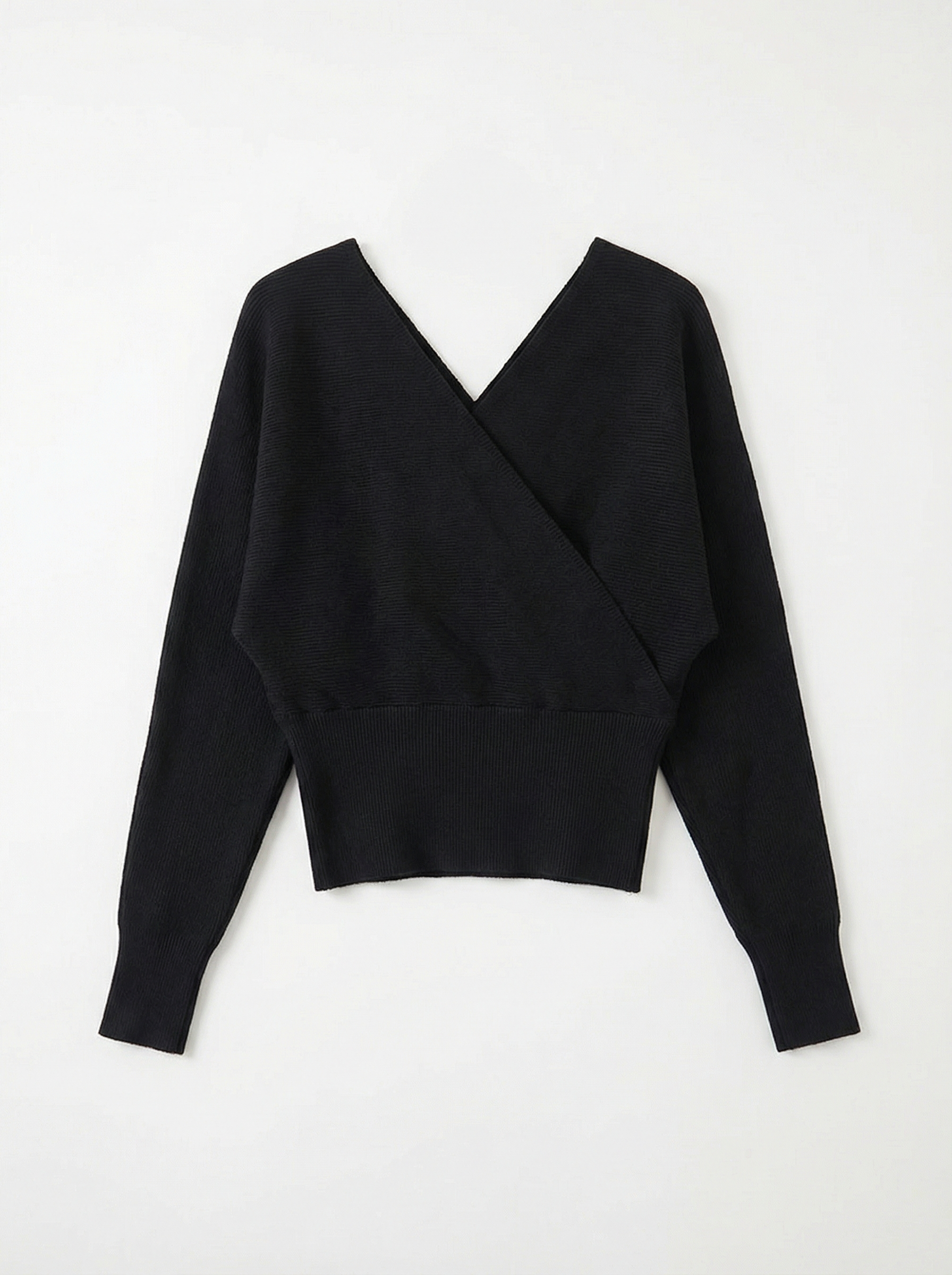 黑色/米白 V 領交叉短版針織毛衣