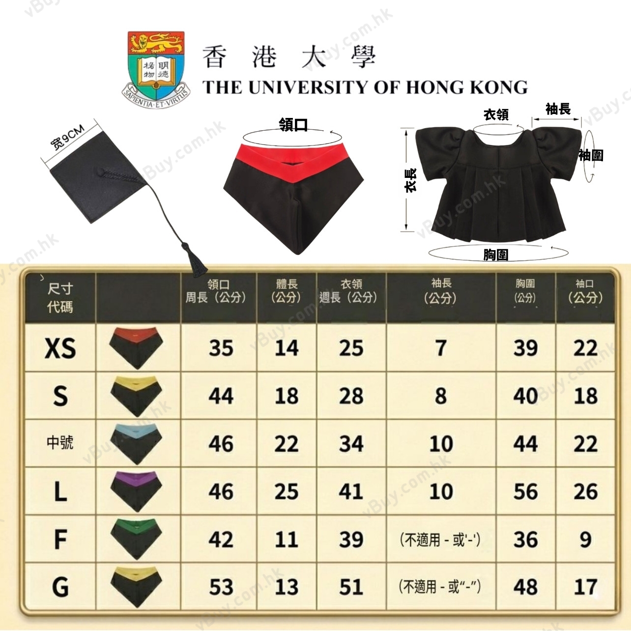 vBuy 訂製香港大學公仔畢業袍  HKU公仔畢業袍 港大公仔畢業袍可綉字綉名獨一無二 （不連公仔）