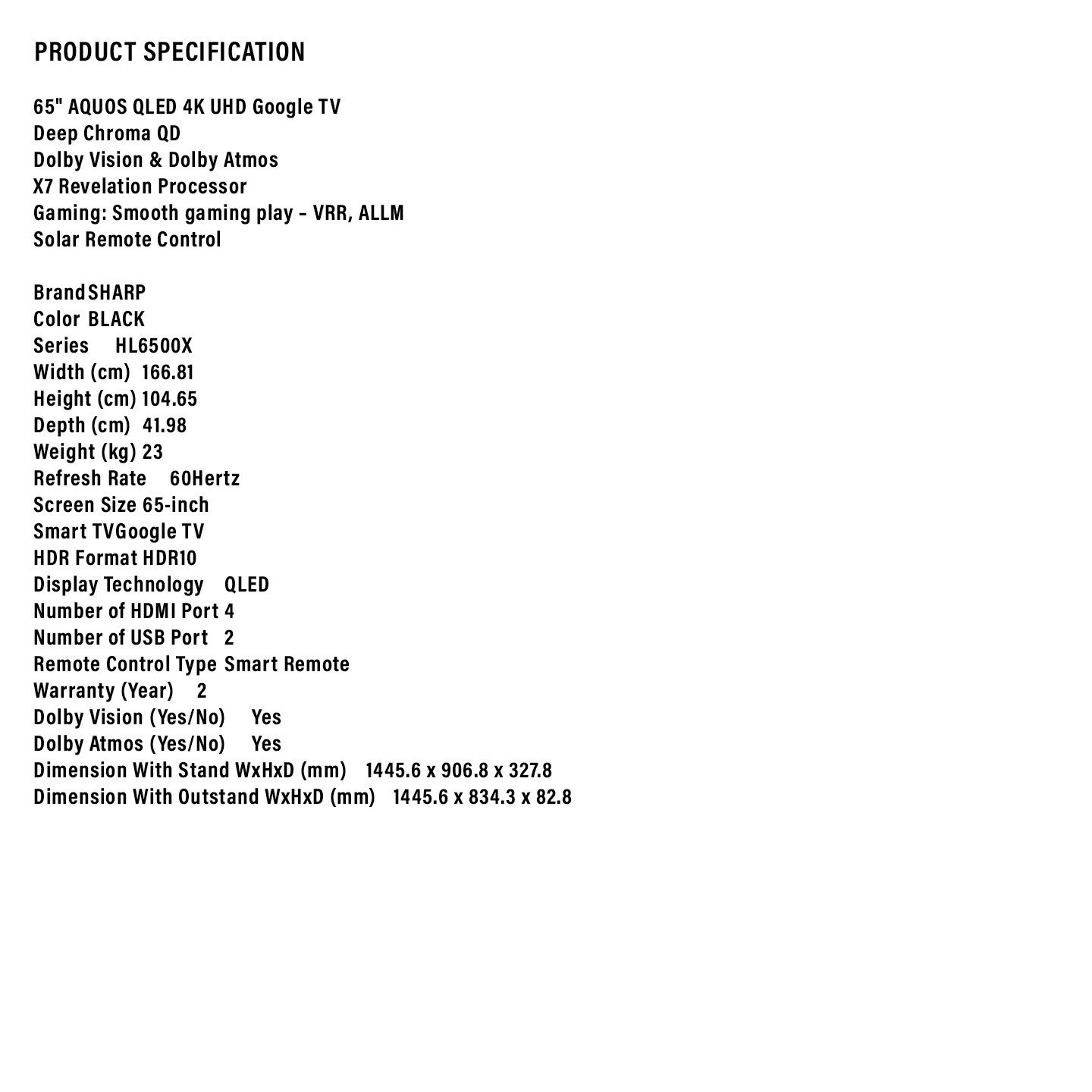 Sharp 65" 4K UHD QLED Google TV (4TC65HL6500X)