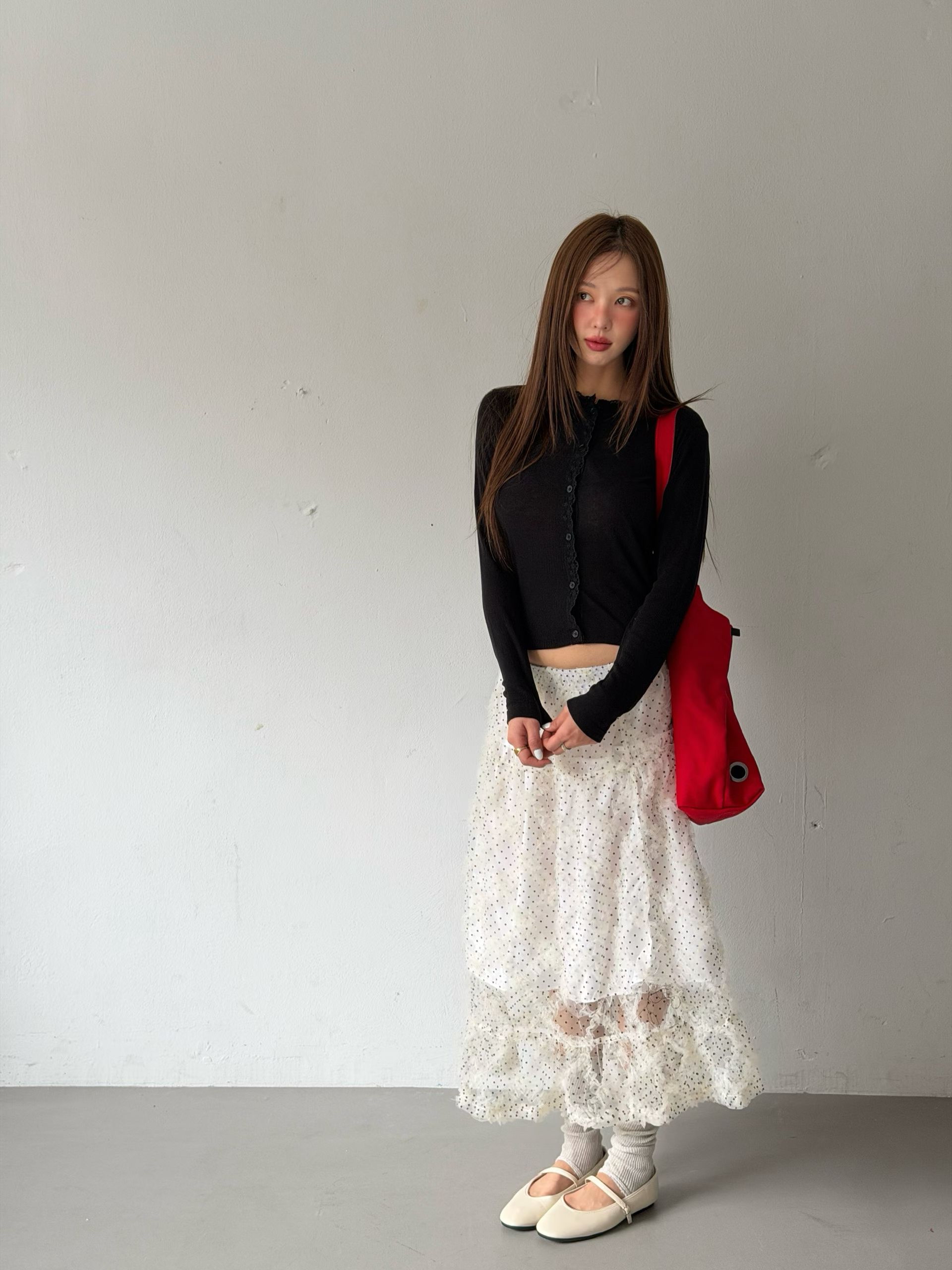 白色波點立體菱格紗紗skirt 