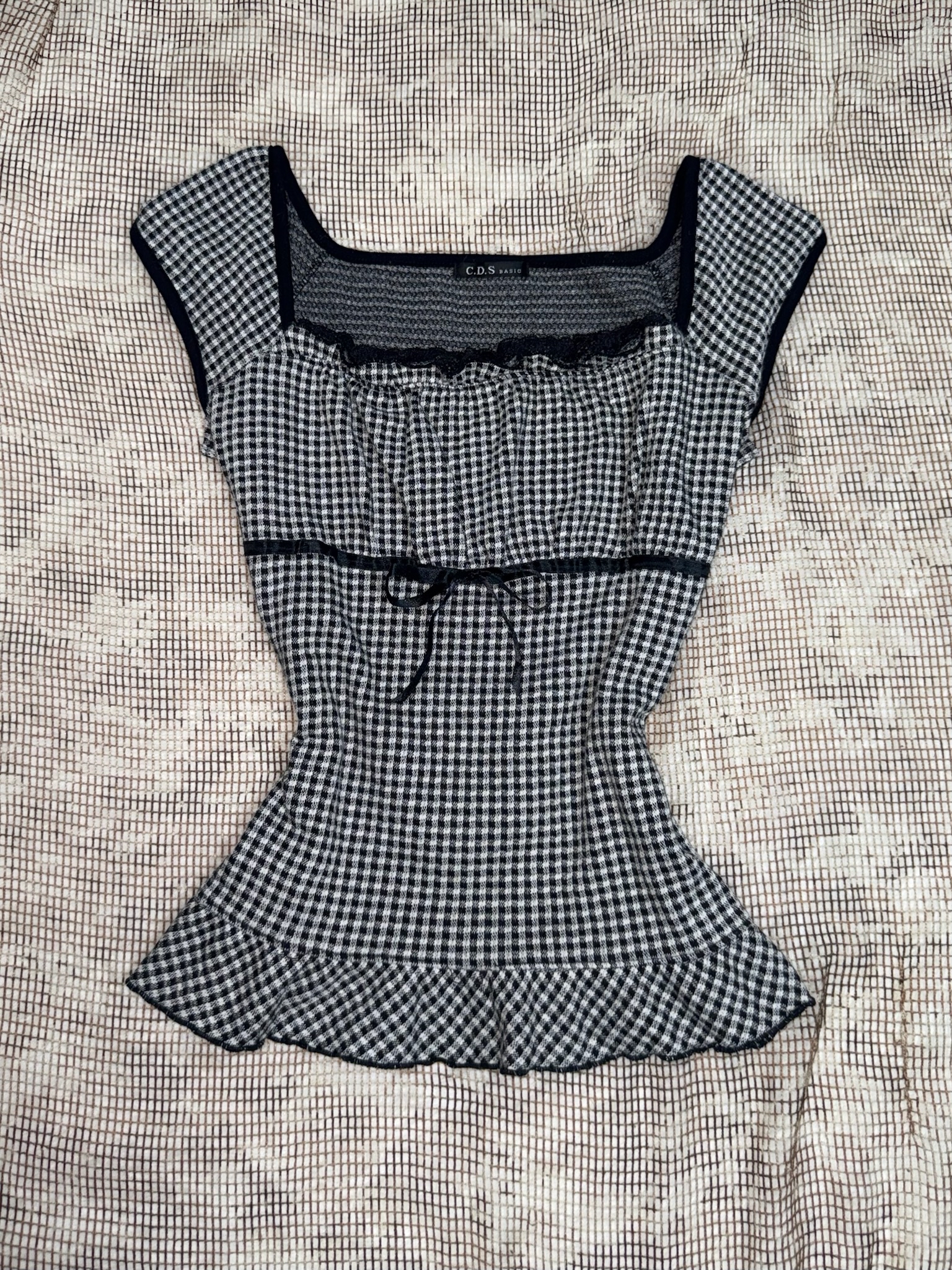 Monochrome Gingham Lace Layered 2top