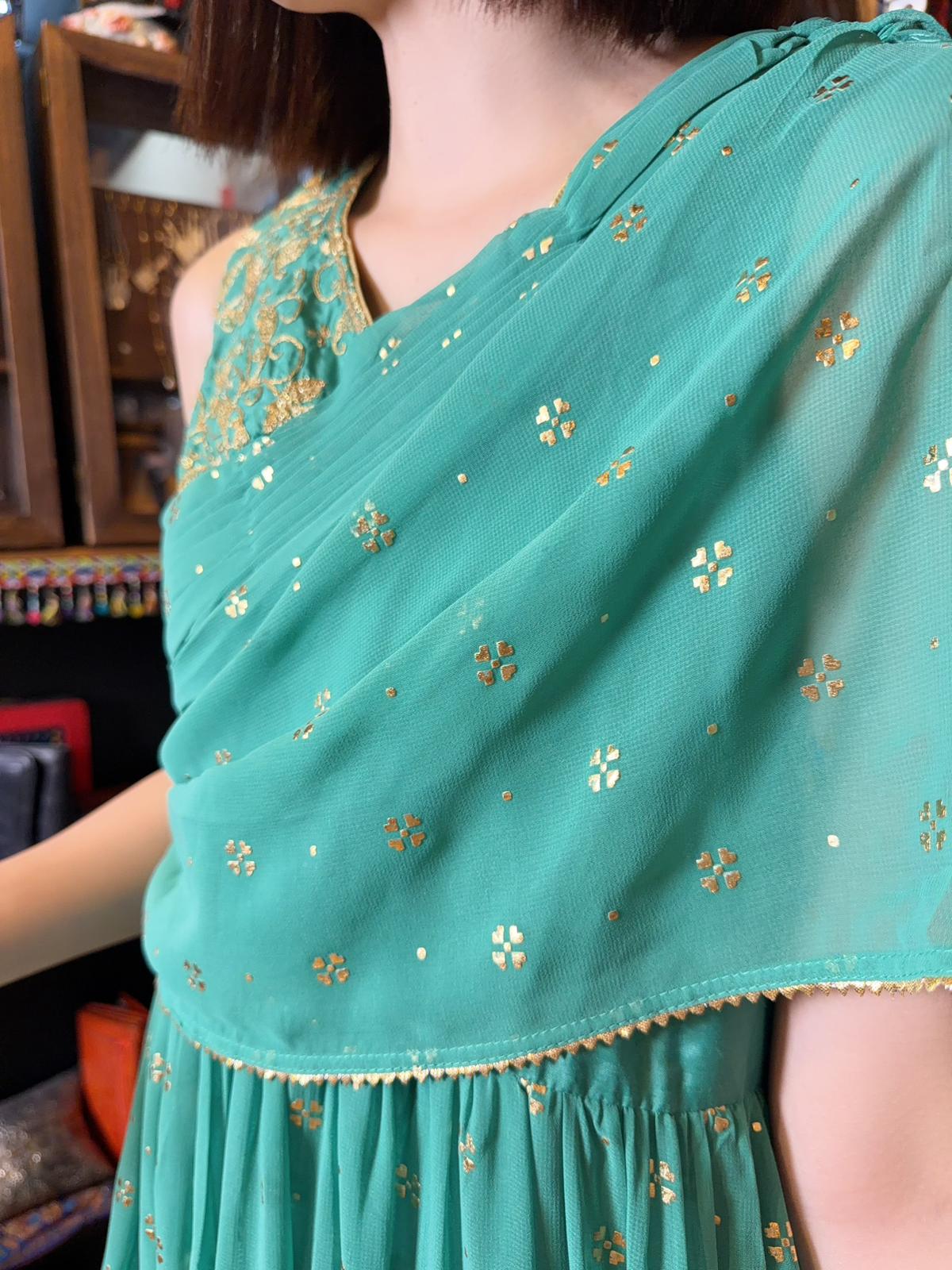 Bright Green Chiffon Sleeveless OP with Scarf  #1362