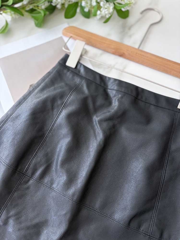Faux Leather Midi Skirt (Brown)