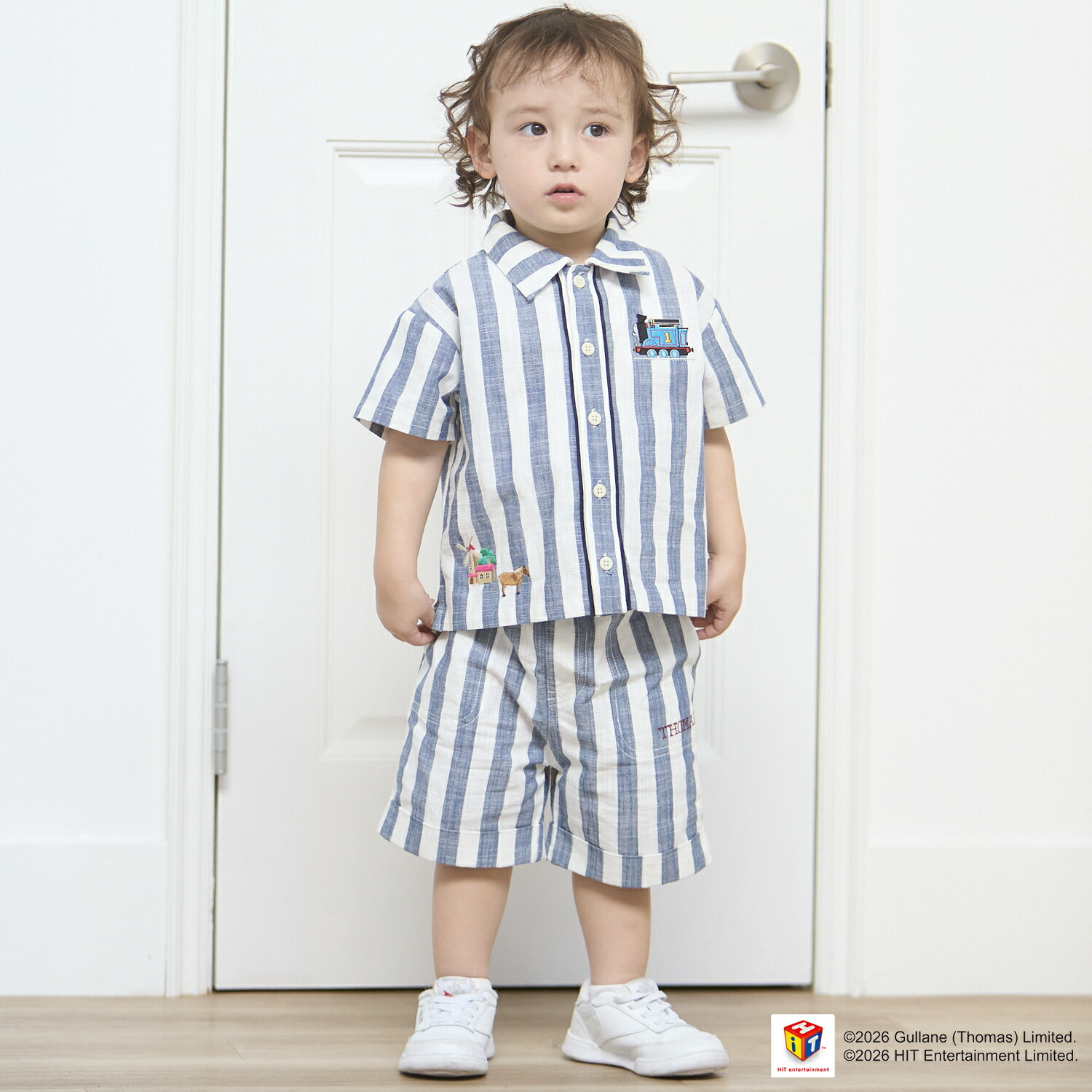 🇯🇵預訂 日本直送🇯🇵Petit Main x Thomas湯瑪士小火車系列三色刺繡貼花梭織布短褲