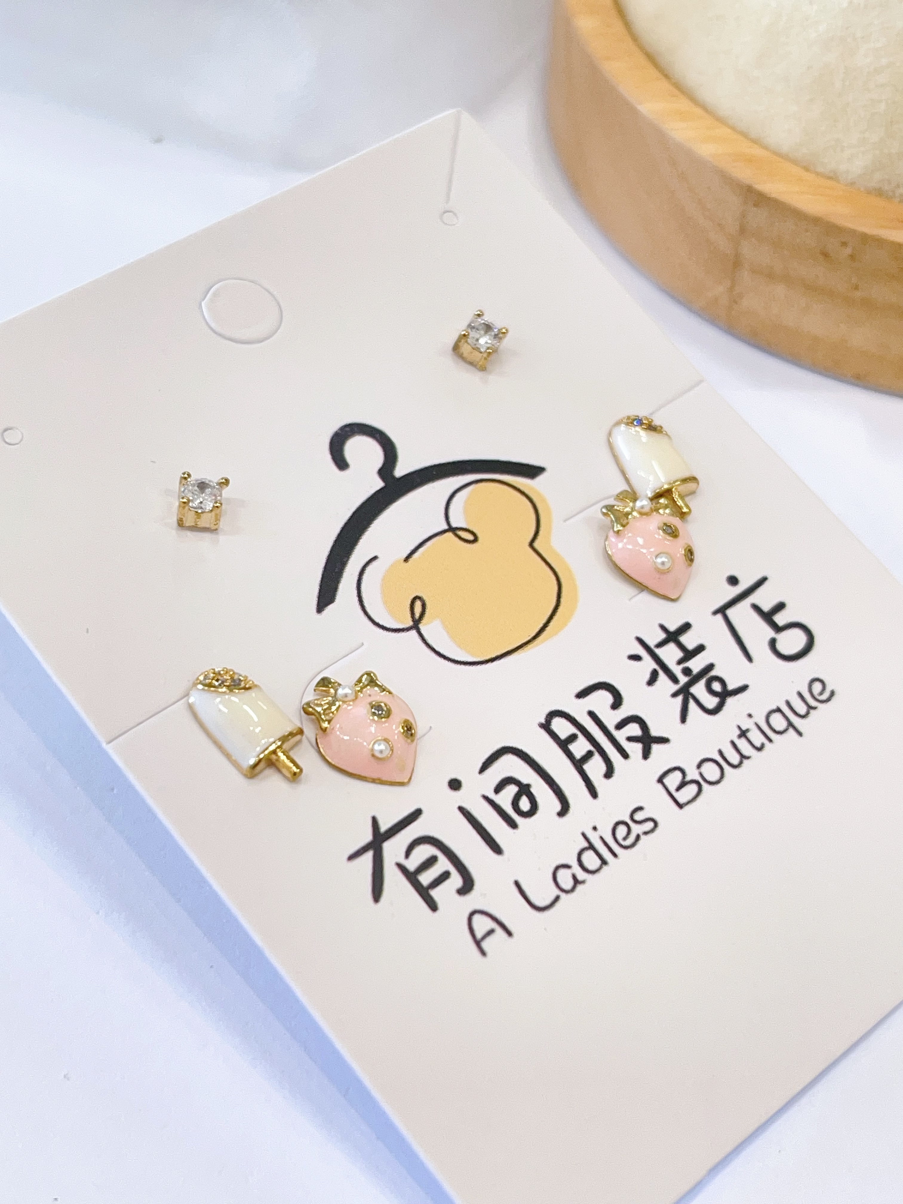 草莓冰淇淋耳环套装