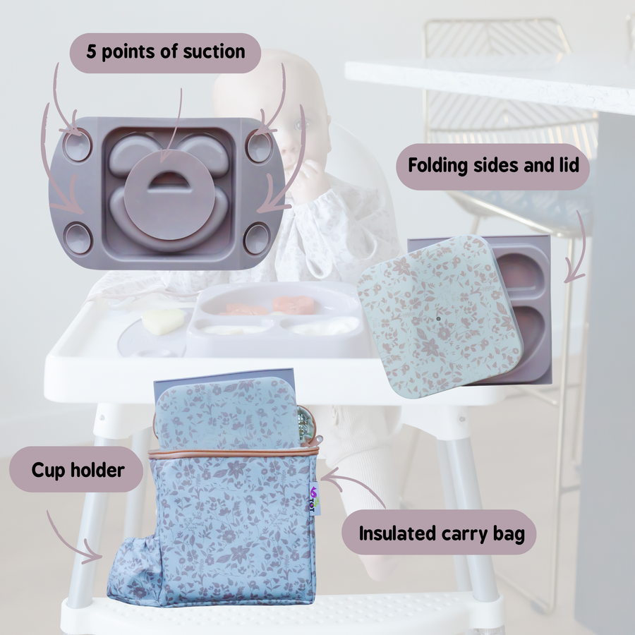 TIDY TOT Premium EasyMat Mini 矽膠吸盤式餐盤(附保溫袋) - 玫瑰花園【建議4個月或以上】