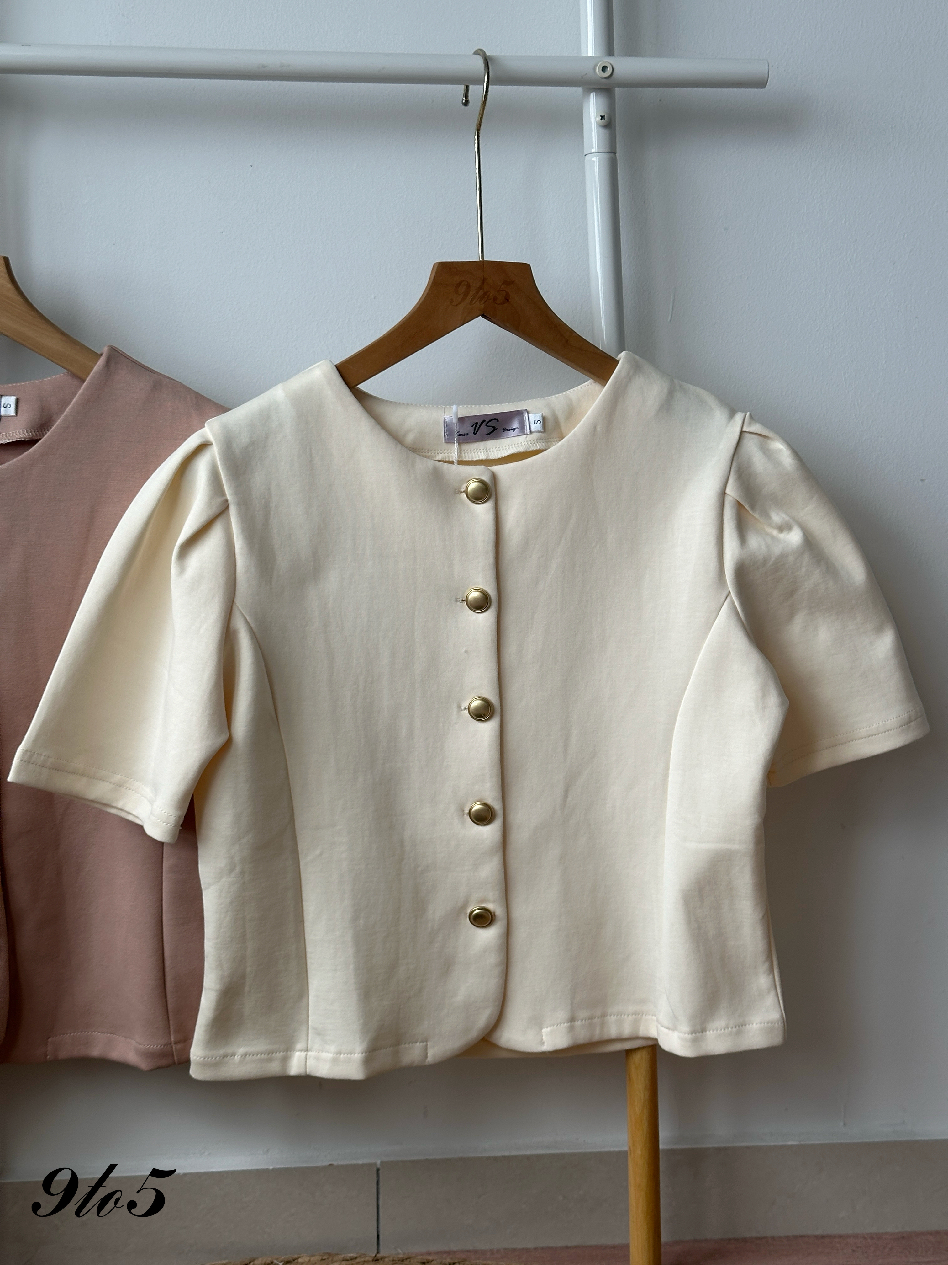 T4321 Puff Sleeve Round Neck Blouse - 3 Colors