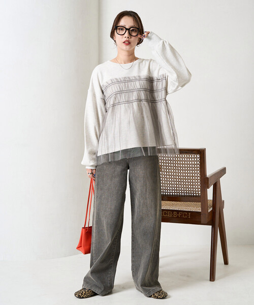 薄紗褶皺拼接衛衣