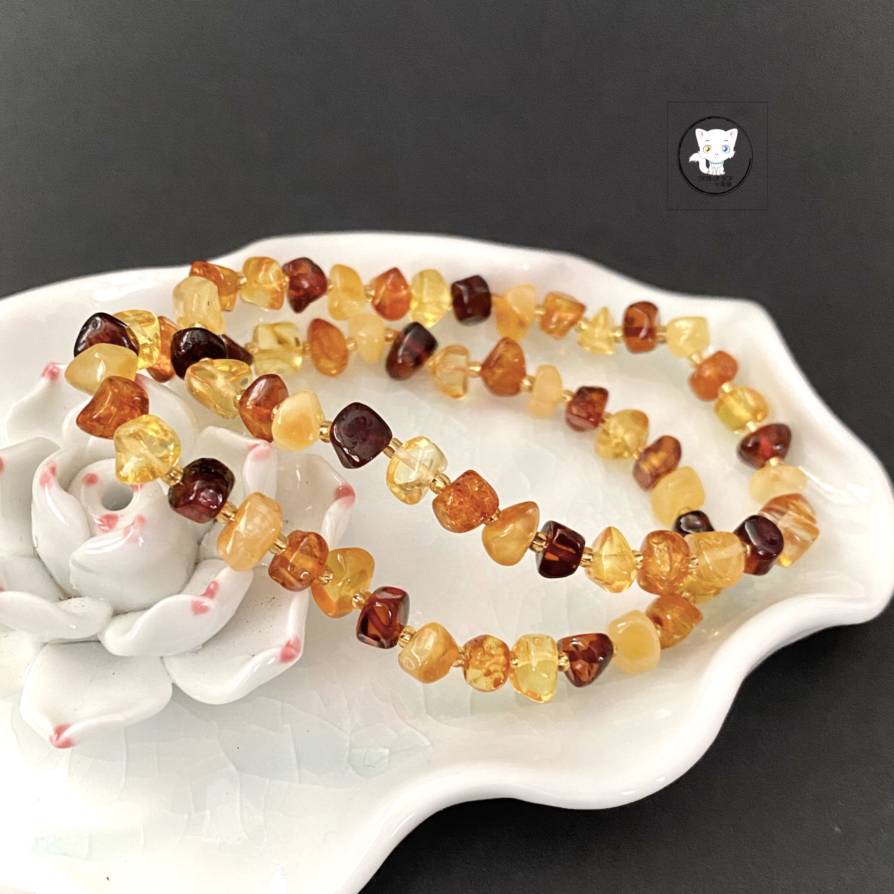 天然琥珀蜜蠟原石手鏈 6.5mm