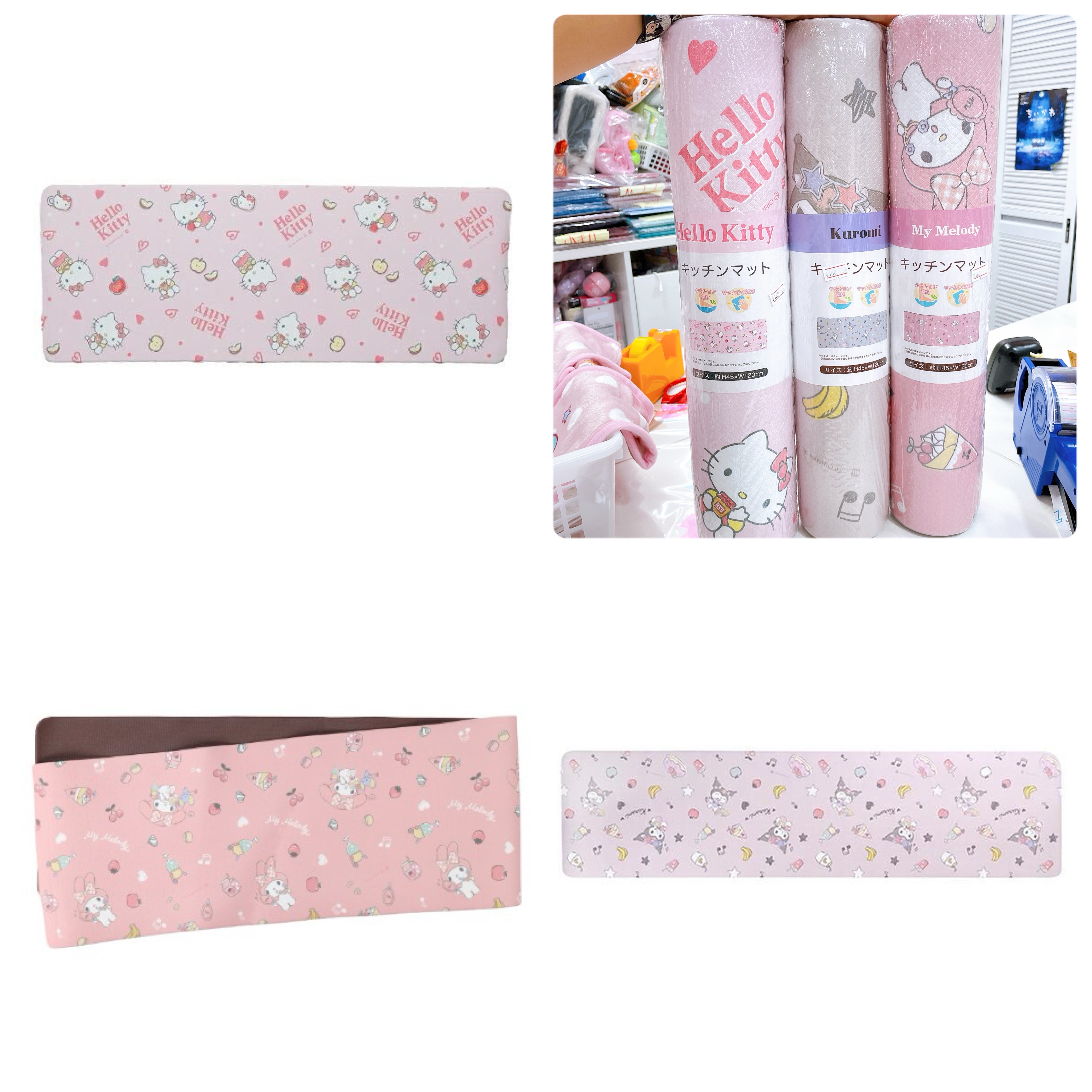 日本直送日本版Sanrio Hello Kitty Kuromi Melody 45×120 cm廚房地氈 防跌抗污 一抹就能清潔