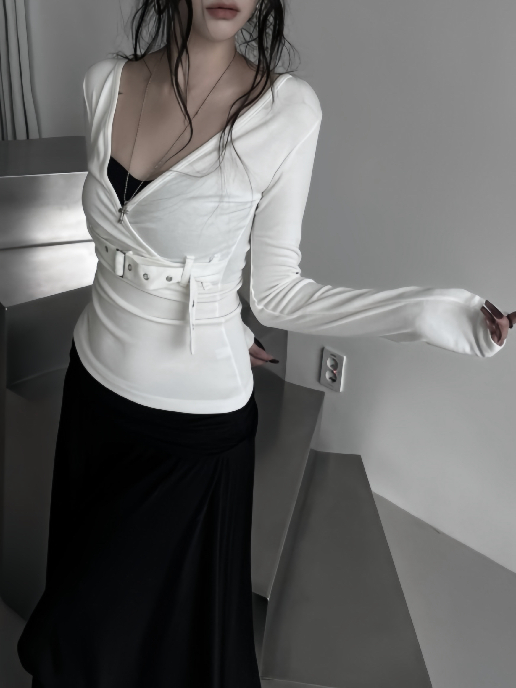 Belted Wrap V-Neck Top