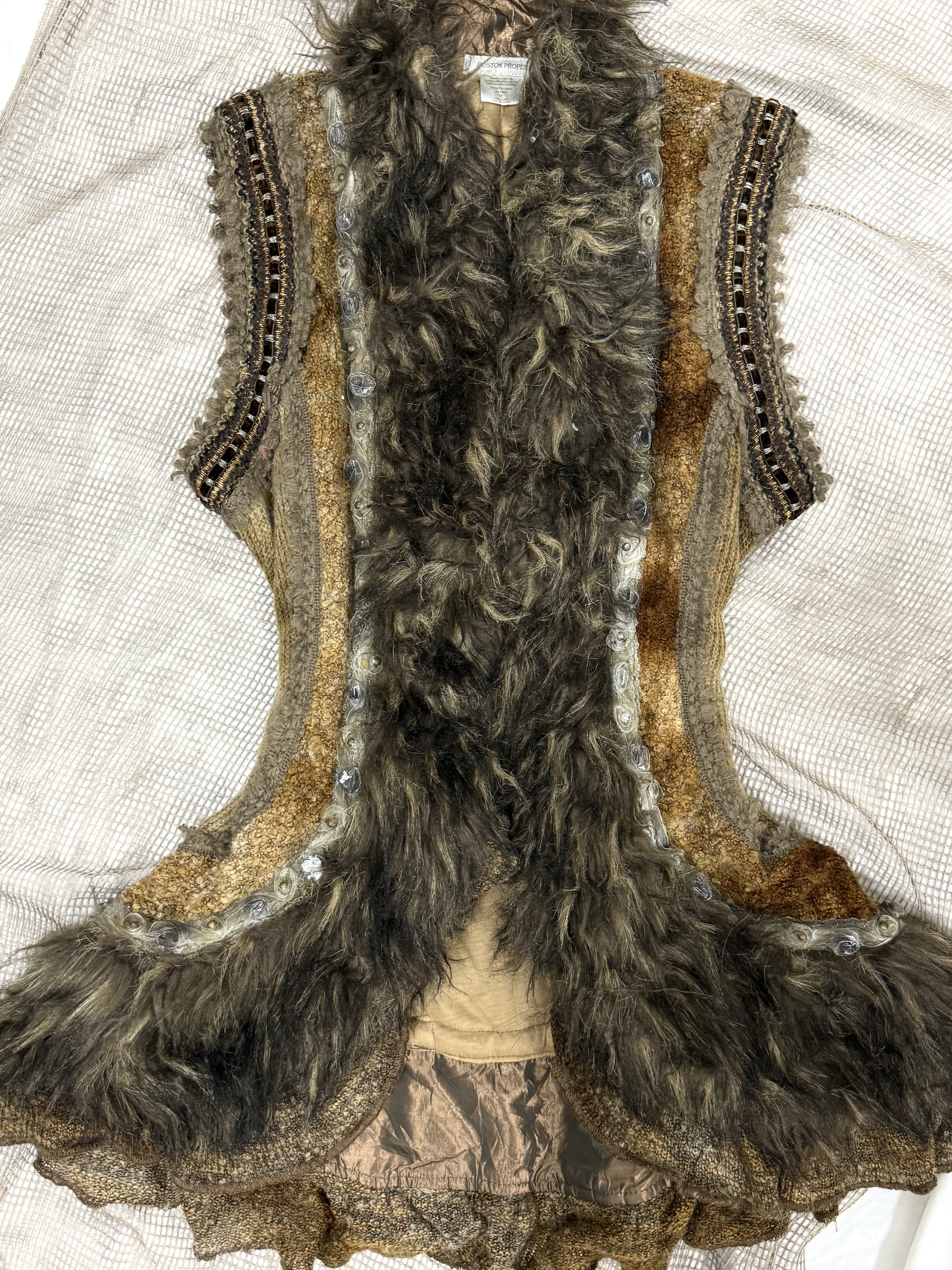 Vintage Boho Faux Fur Embellished Vest with Beaded Detail