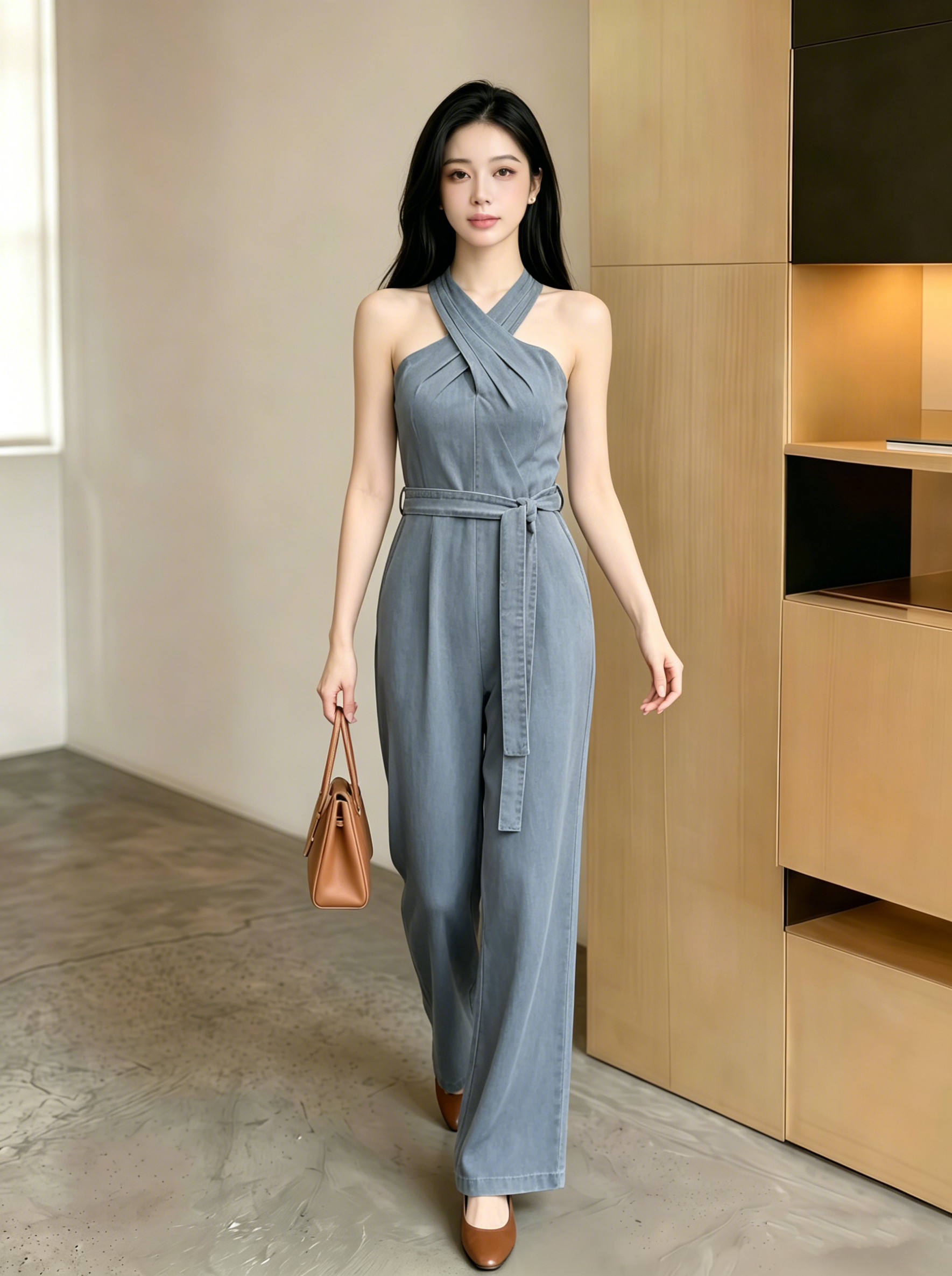 Denim Halter Jumpsuit M184