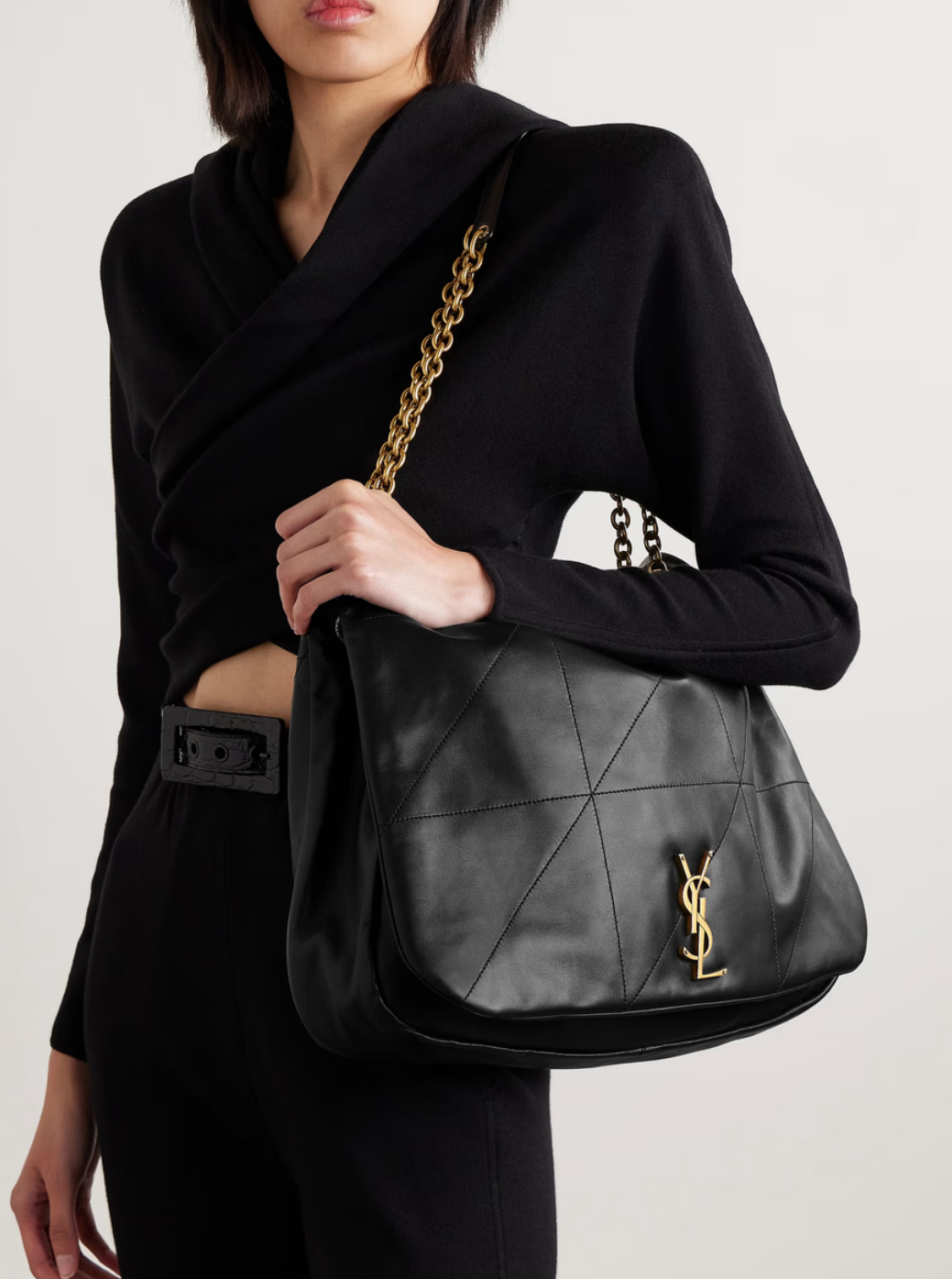 25年單 YSL Jamie 黑金羊皮單肩包