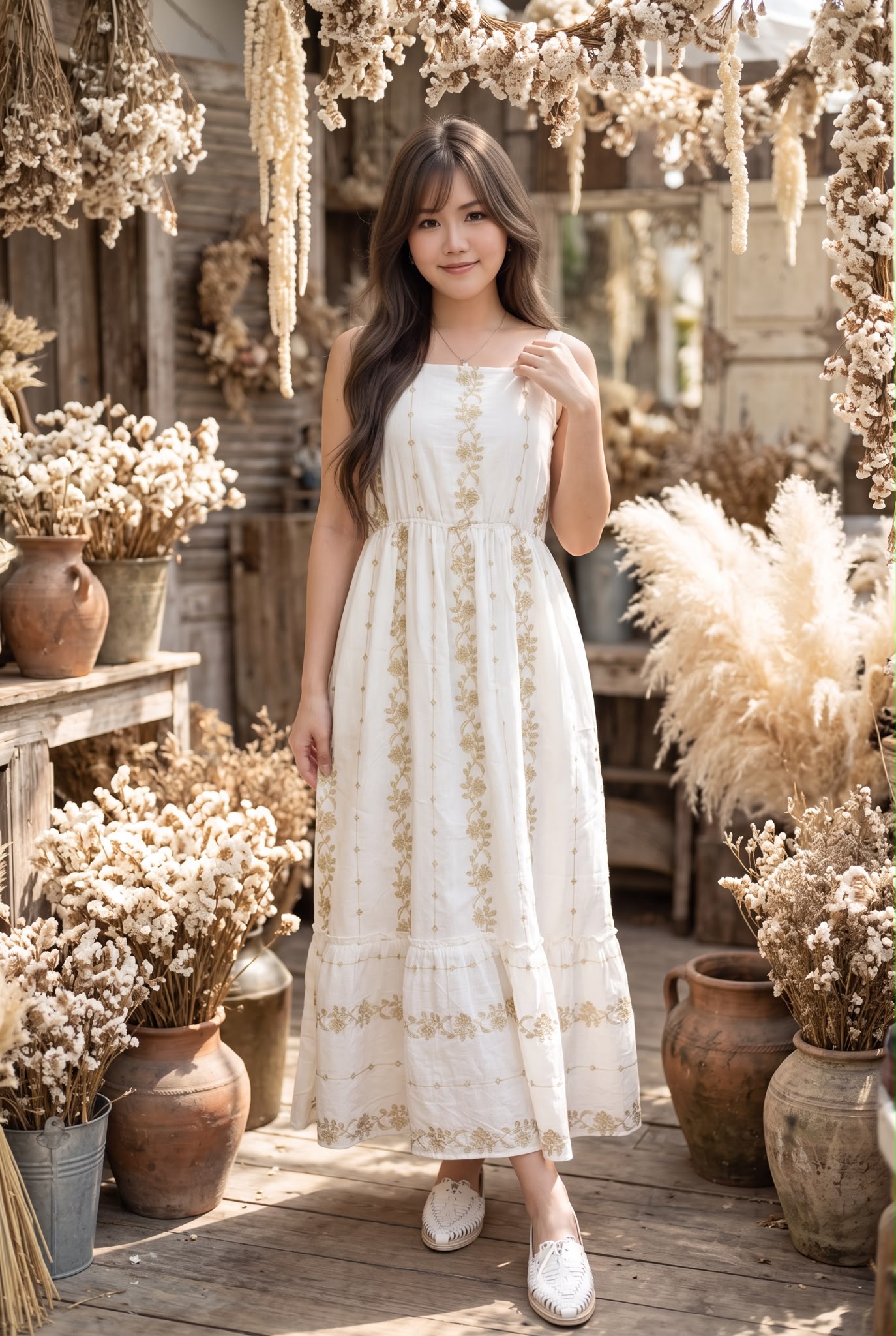 3029 White Golden Fafa Emb OP 49"