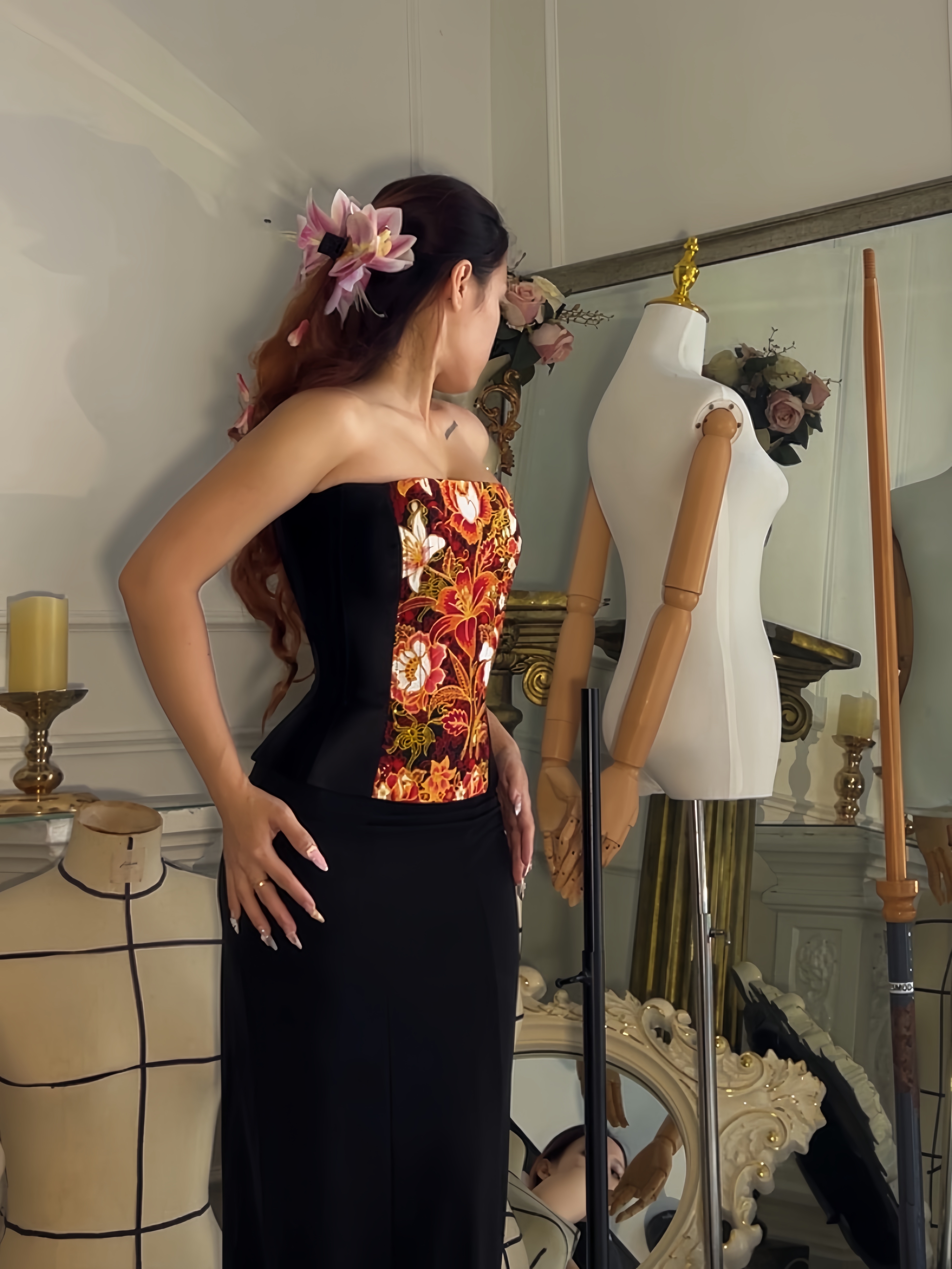 Reversible Longline Corset in Black Batik - Limited Edition
