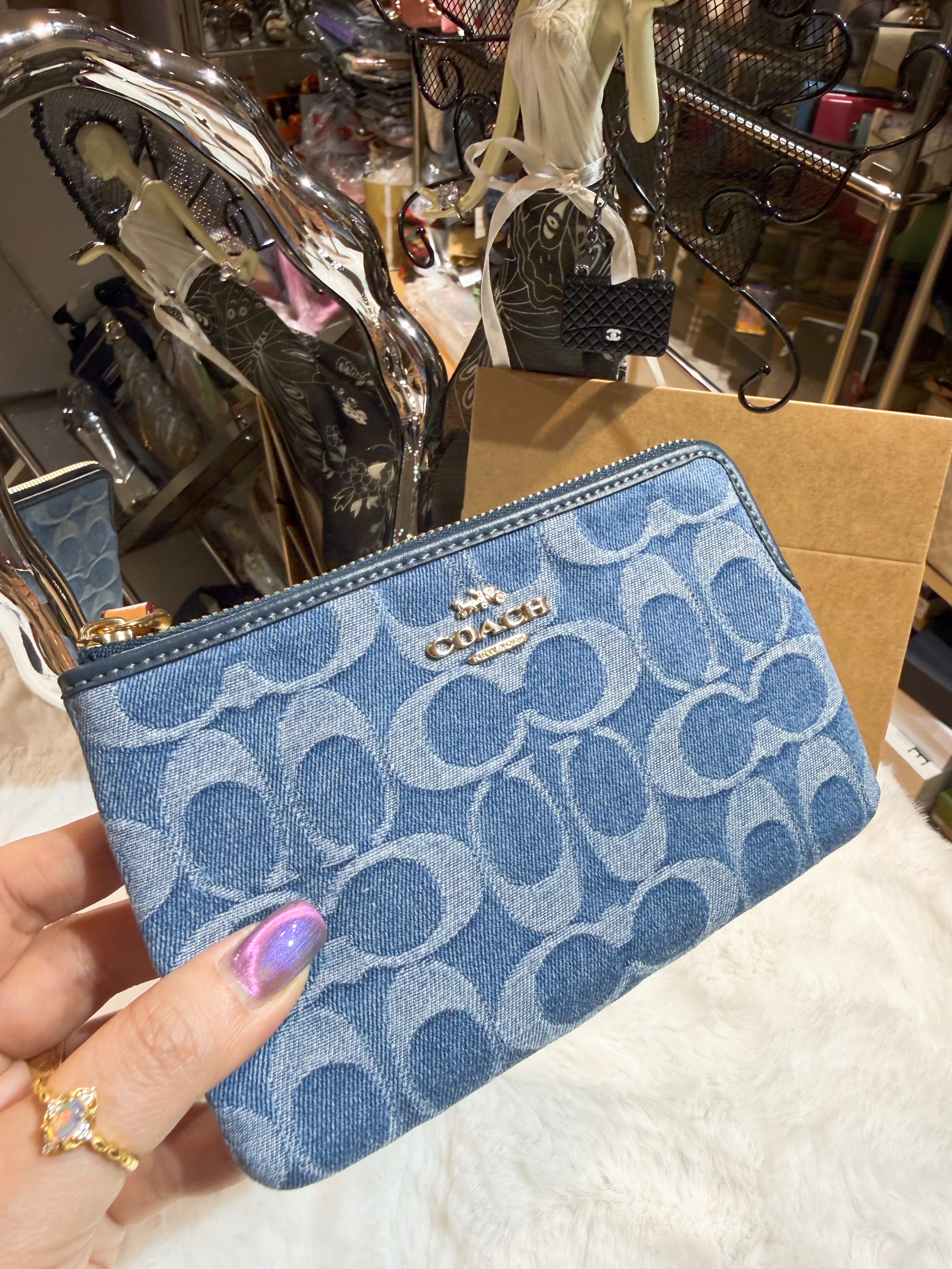 Coach wristlet light denim