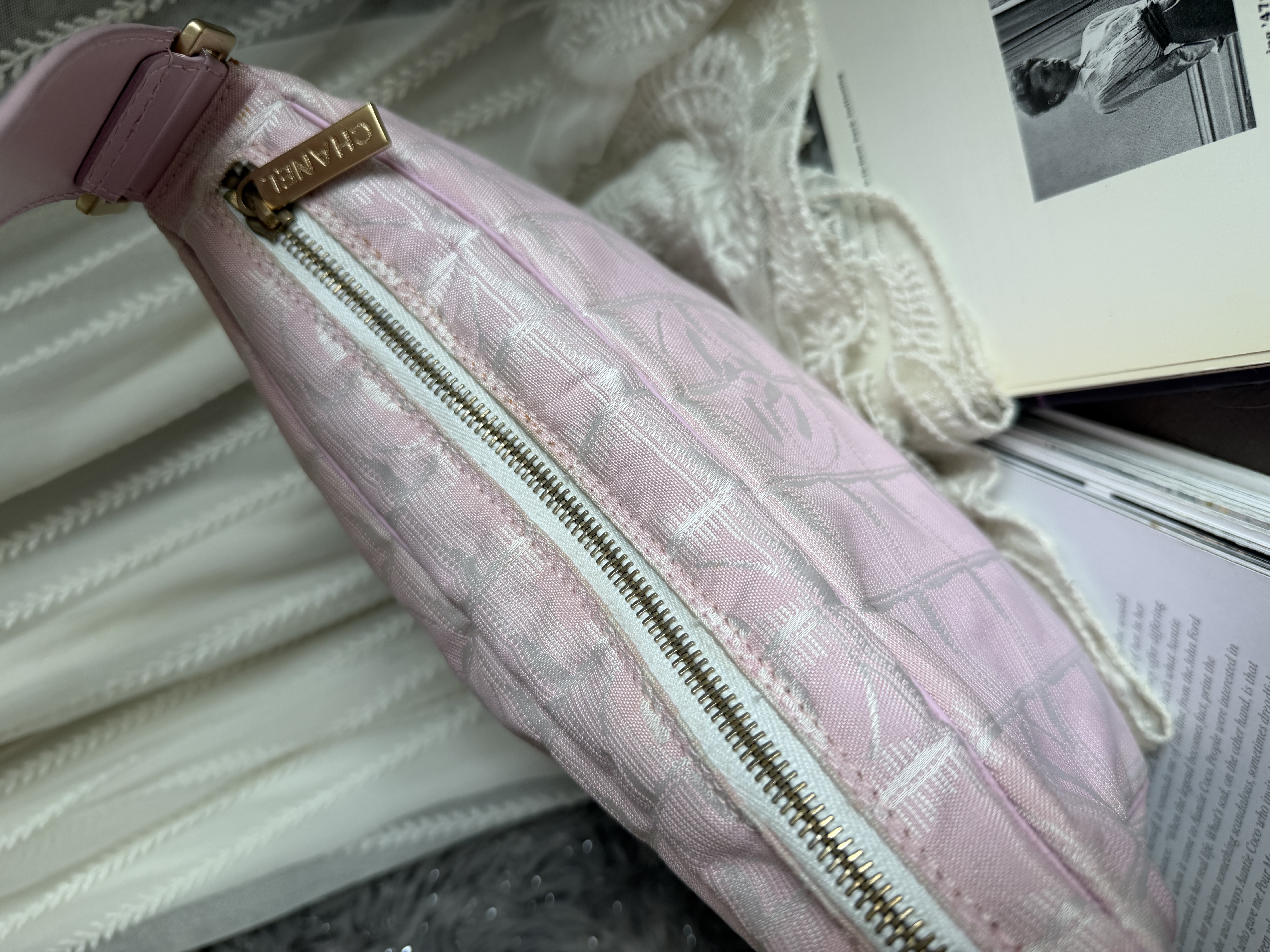 閑置品 vintage chanel pink jacqurd shoulder bag / pochette 